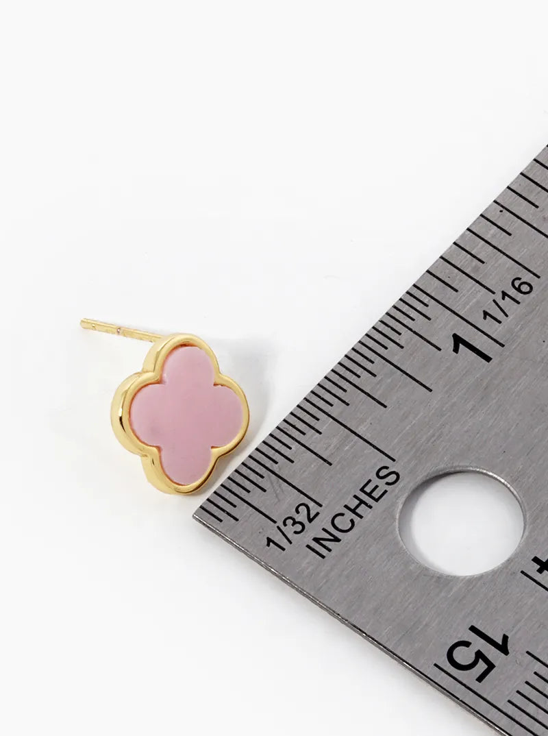 18K Gold Dipped 11mm Semi-Precious Quatrefoil 925 Sterling Sliver Post Stud Earrings