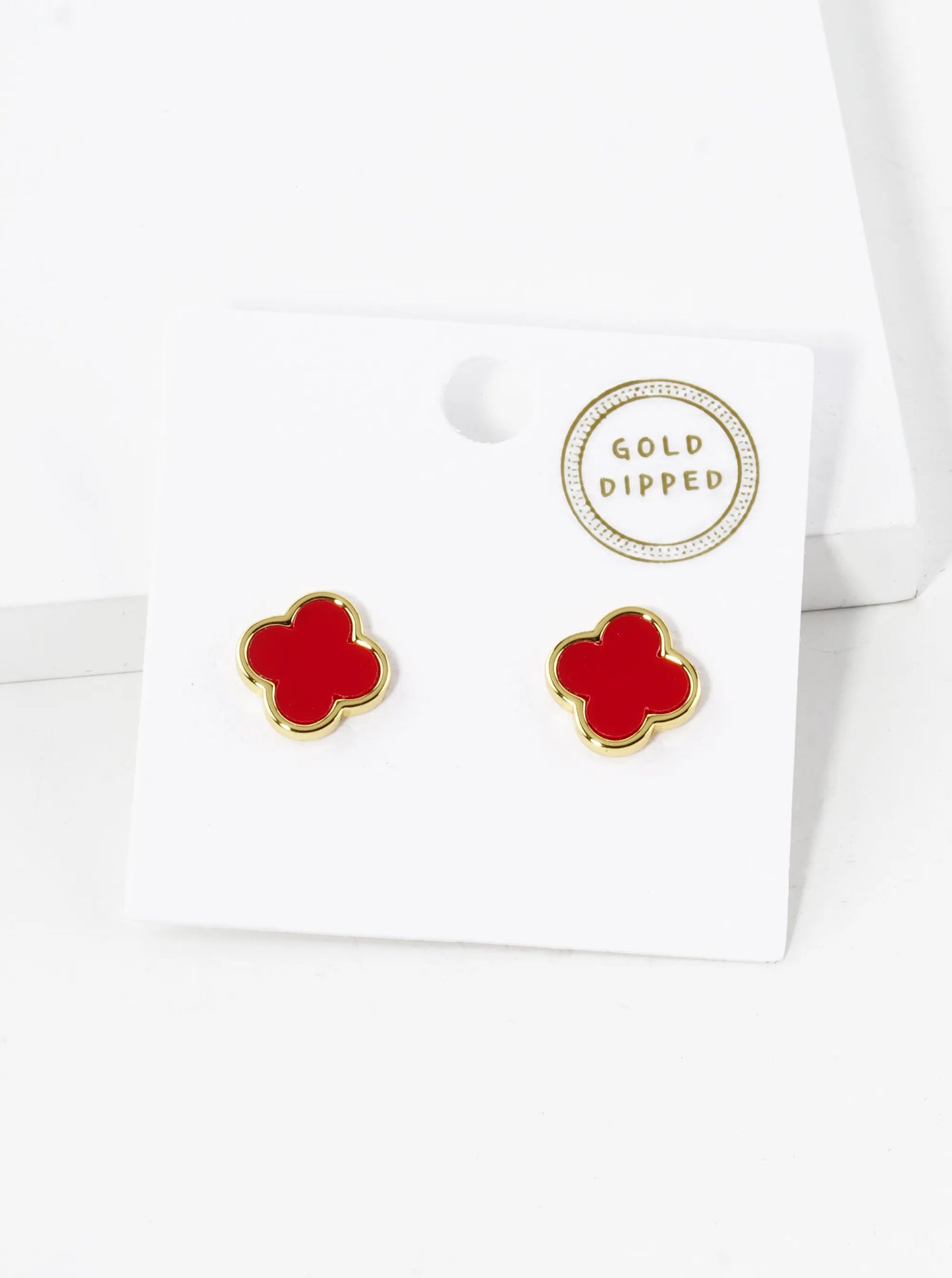 18K Gold Dipped 11mm Semi-Precious Quatrefoil 925 Sterling Sliver Post Stud Earrings