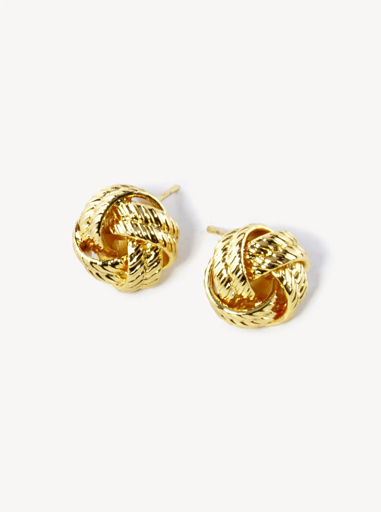 18K Gold Dipped 11mm Textured Brass Love Knot Stud Earrings