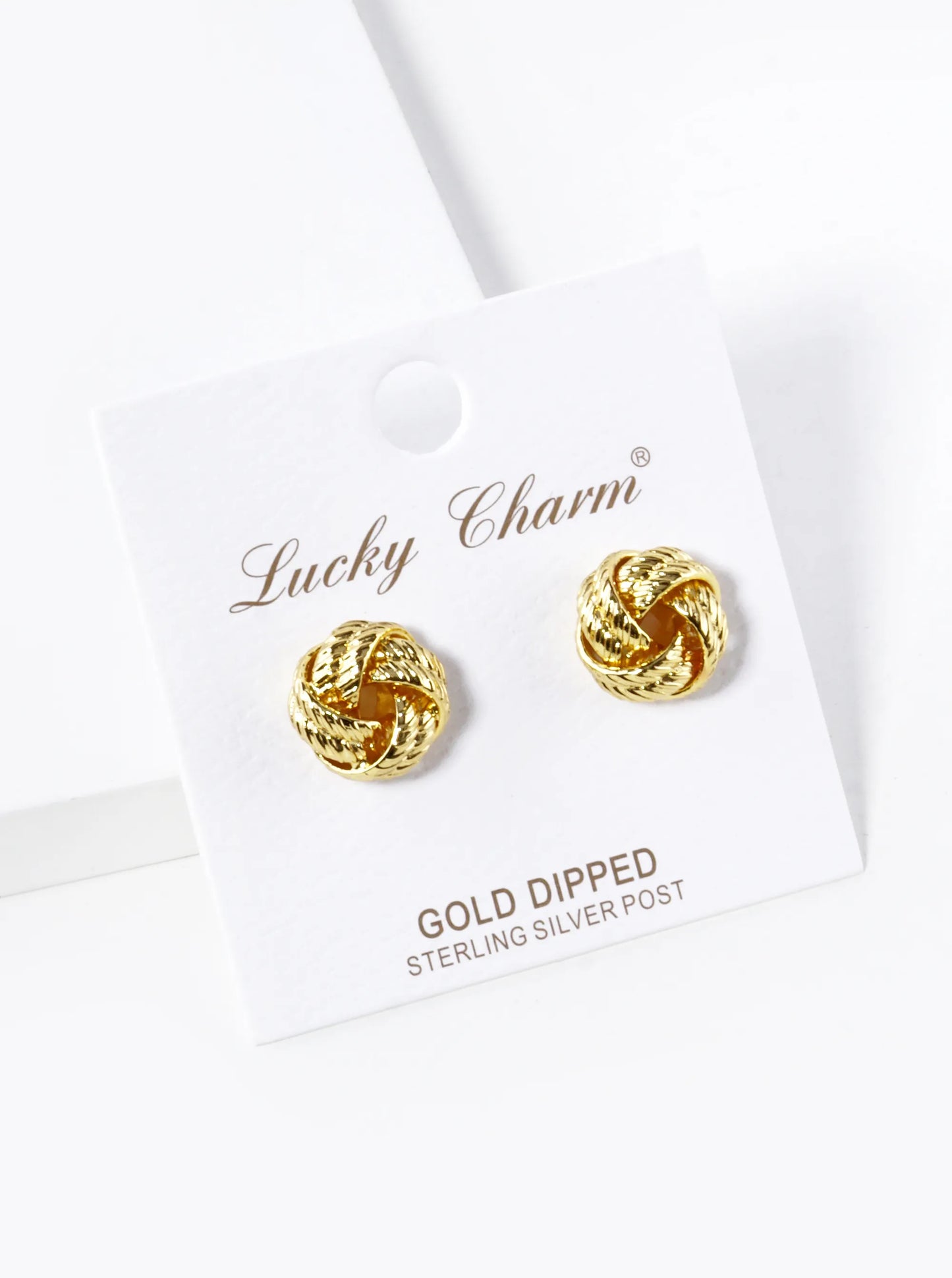 18K Gold Dipped 11mm Textured Brass Love Knot Stud Earrings