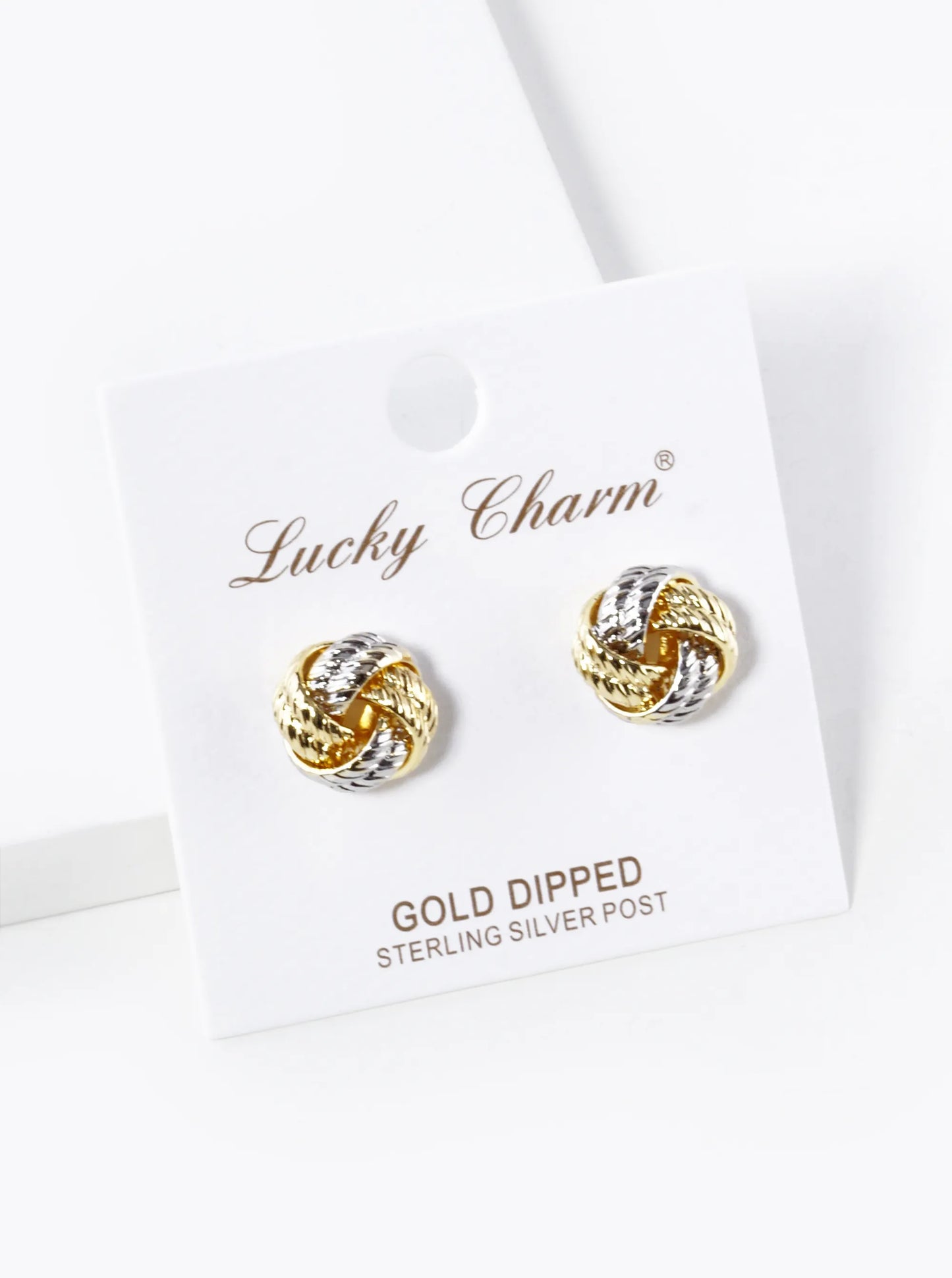 18K Gold Dipped 11mm Textured Brass Love Knot Stud Earrings