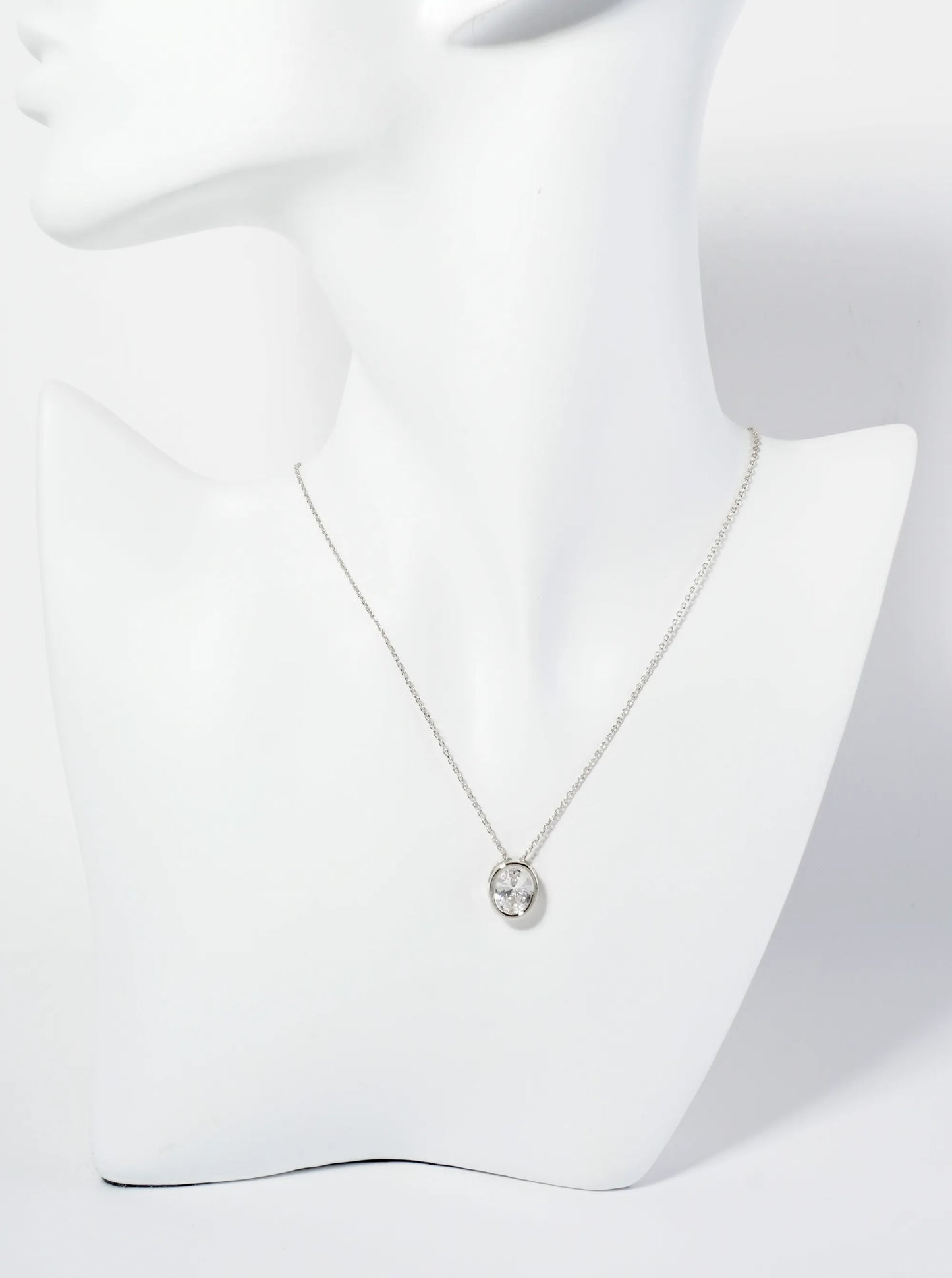 18K Gold Dipped 12mm Bezel Set CZ Oval Pendant Necklace