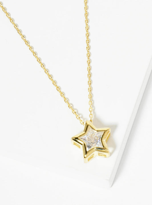 18K Gold Dipped 12mm Bezel Set CZ Star Pendant Necklace
