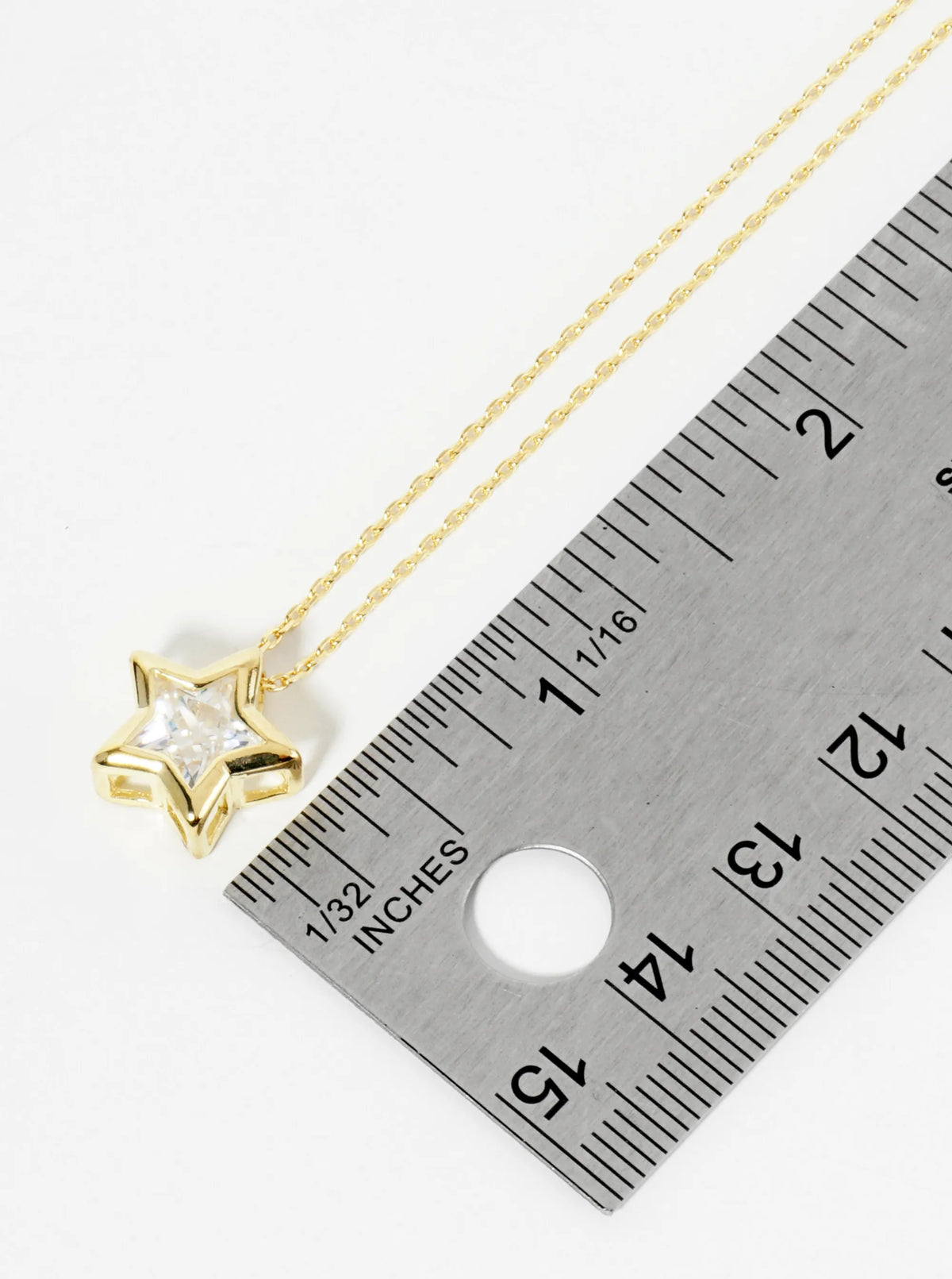 18K Gold Dipped 12mm Bezel Set CZ Star Pendant Necklace