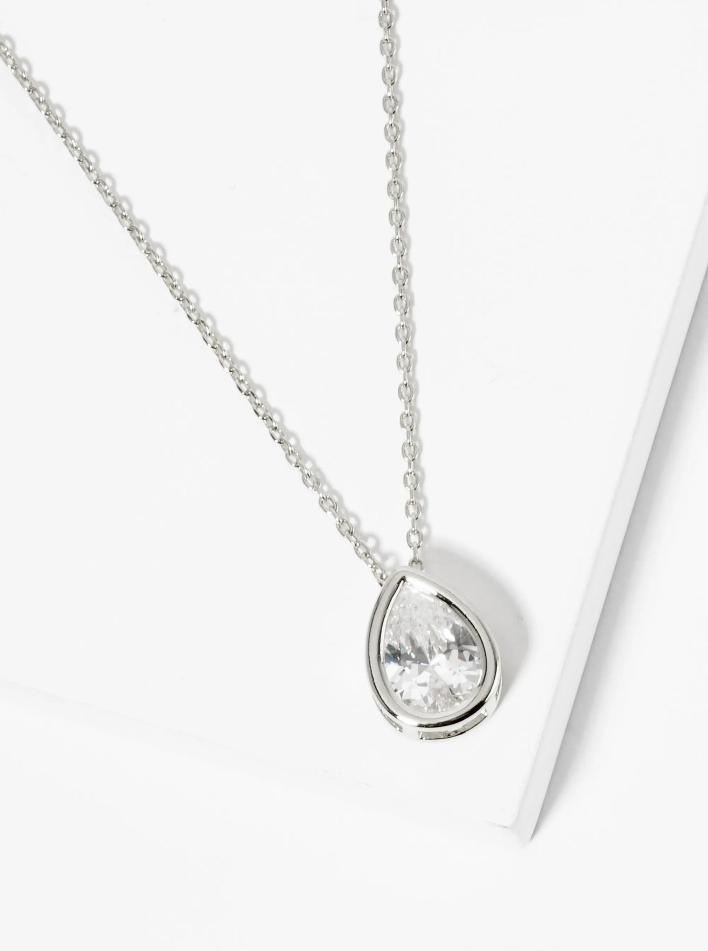 18K Gold Dipped 12mm Bezel Set CZ Teardrop Pendant Necklace