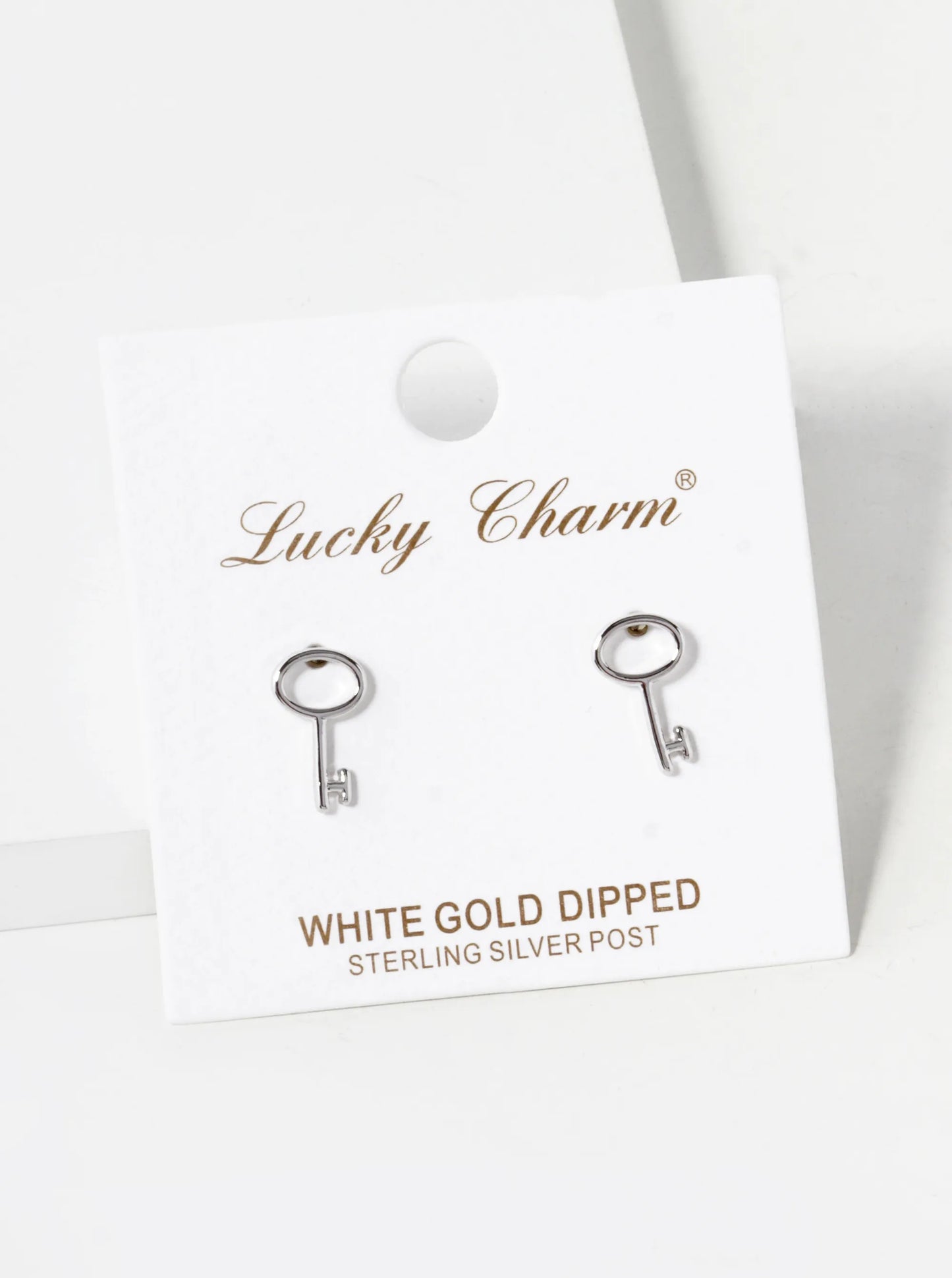 18K Gold Dipped 12mm Brass Key Sterling Silver Post Stud Earrings