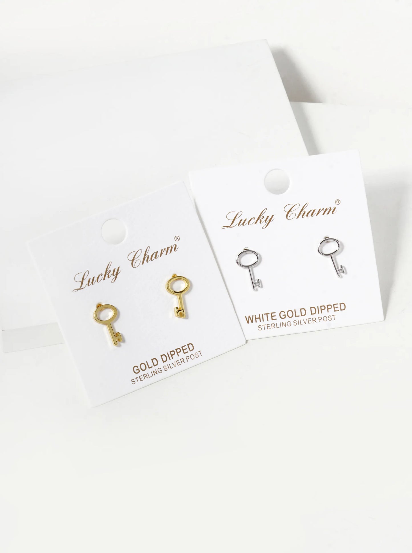 18K Gold Dipped 12mm Brass Key Sterling Silver Post Stud Earrings