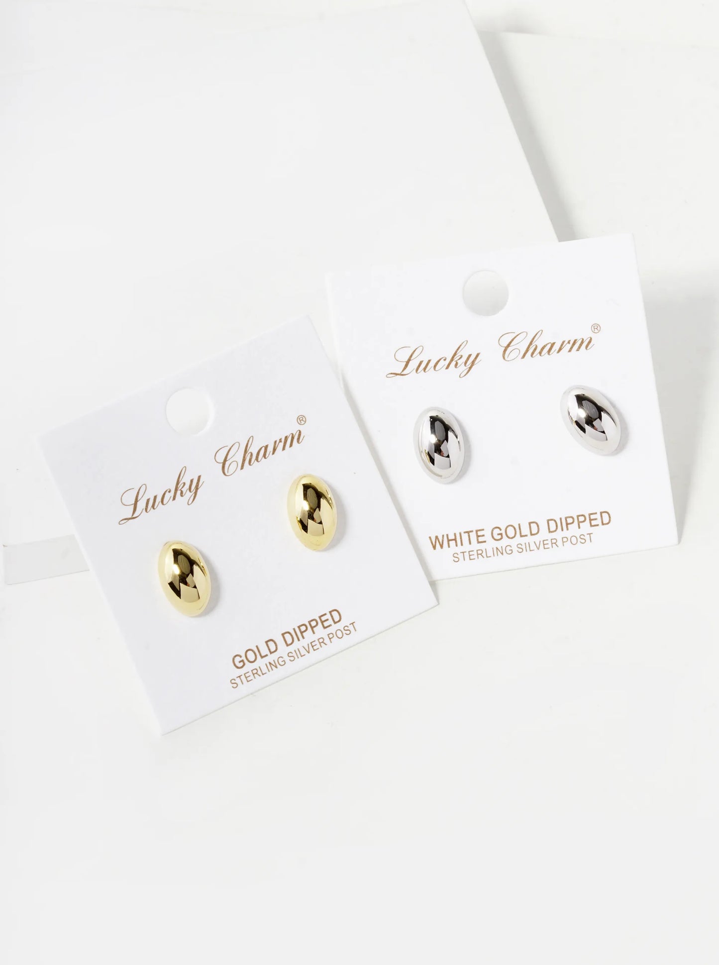 18K Gold Dipped 12mm Brass Puffy Oval Sterling Silver Post Stud Earrings