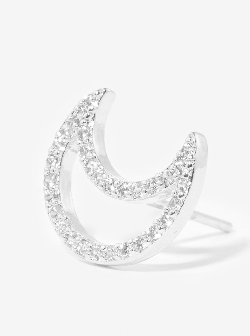 18K Gold Dipped 12mm CZ Moon Sterling Silver Post Stud Earrings