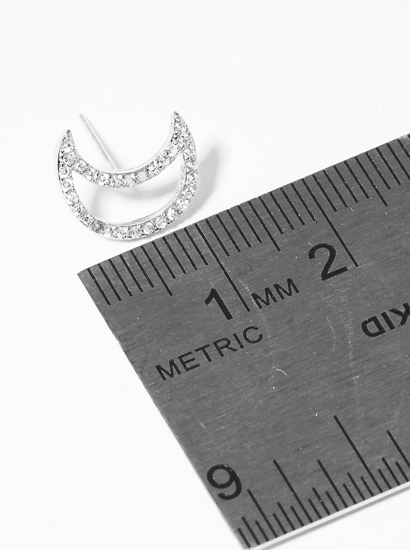 18K Gold Dipped 12mm CZ Moon Sterling Silver Post Stud Earrings