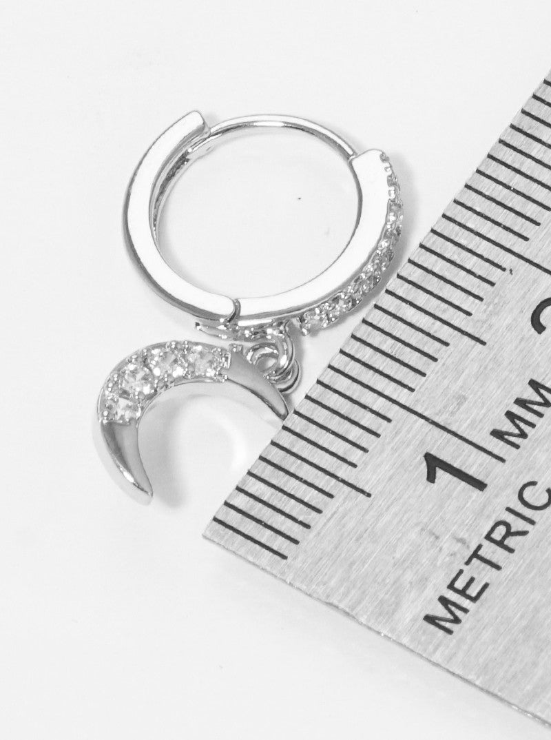 18K Gold Dipped 12mm CZ Pave Huggie Hoop Earrings With Moon Drop