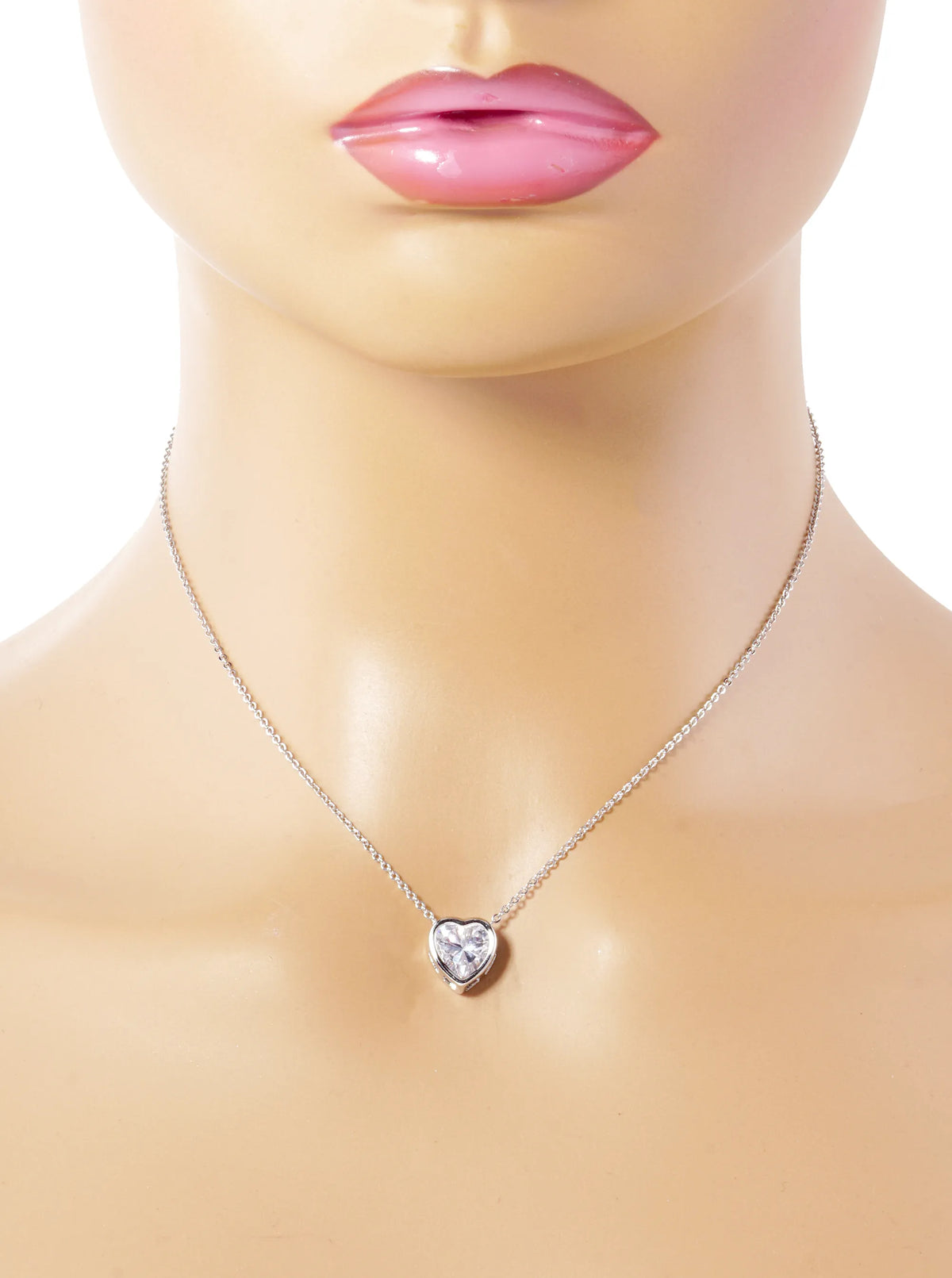 18K Gold Dipped 12mm CZ Stone Heart Pendant Necklace