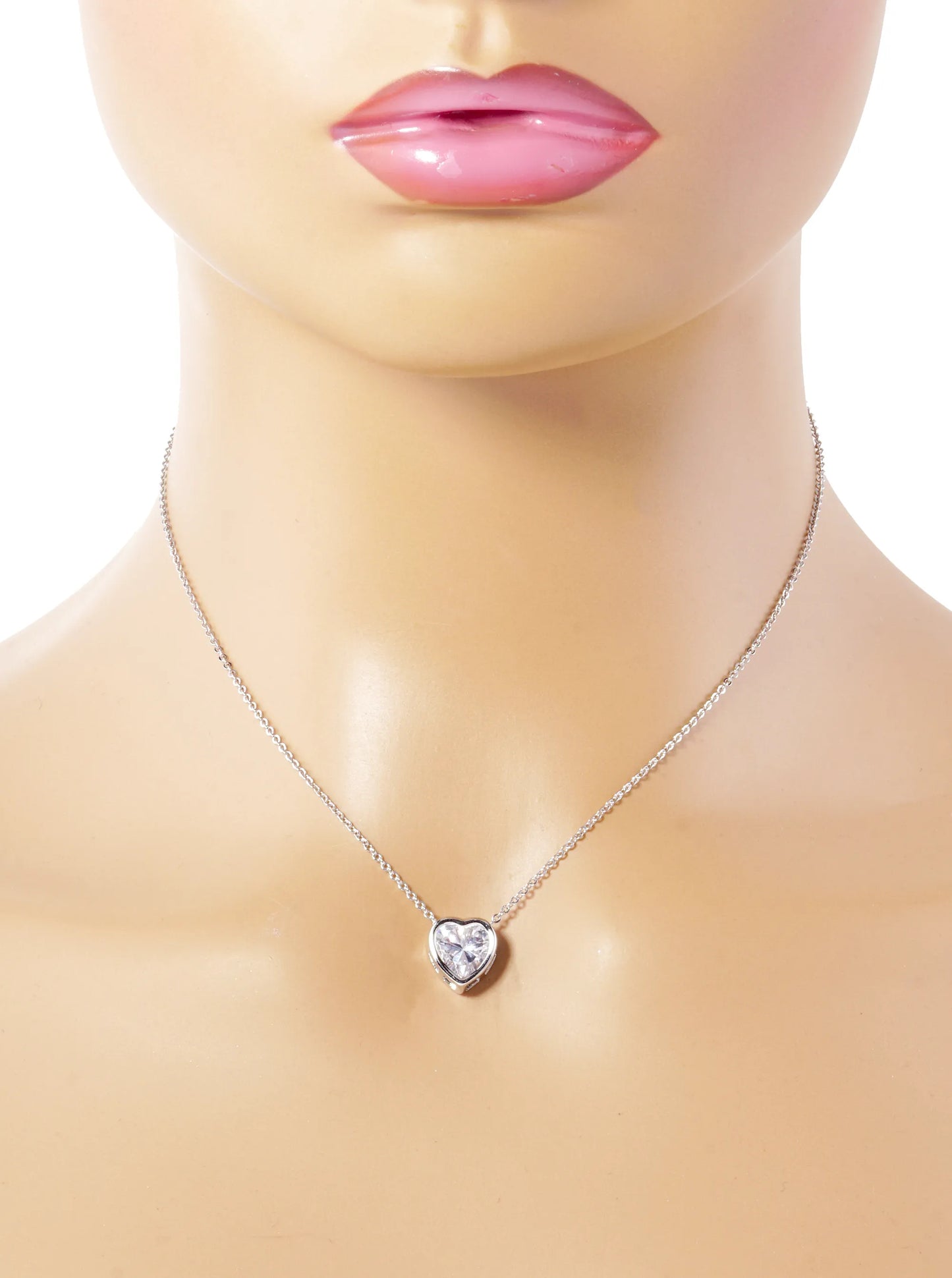 18K Gold Dipped 12mm CZ Stone Heart Pendant Necklace