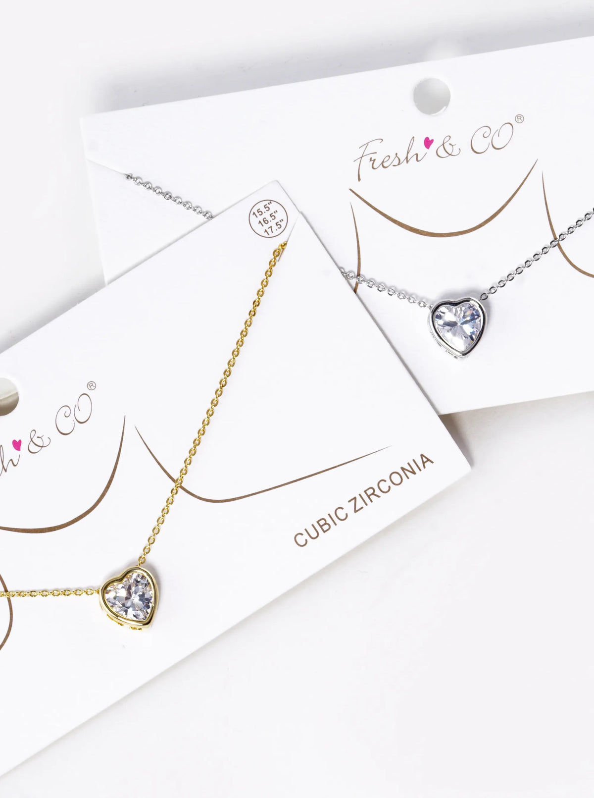 18K Gold Dipped 12mm CZ Stone Heart Pendant Necklace