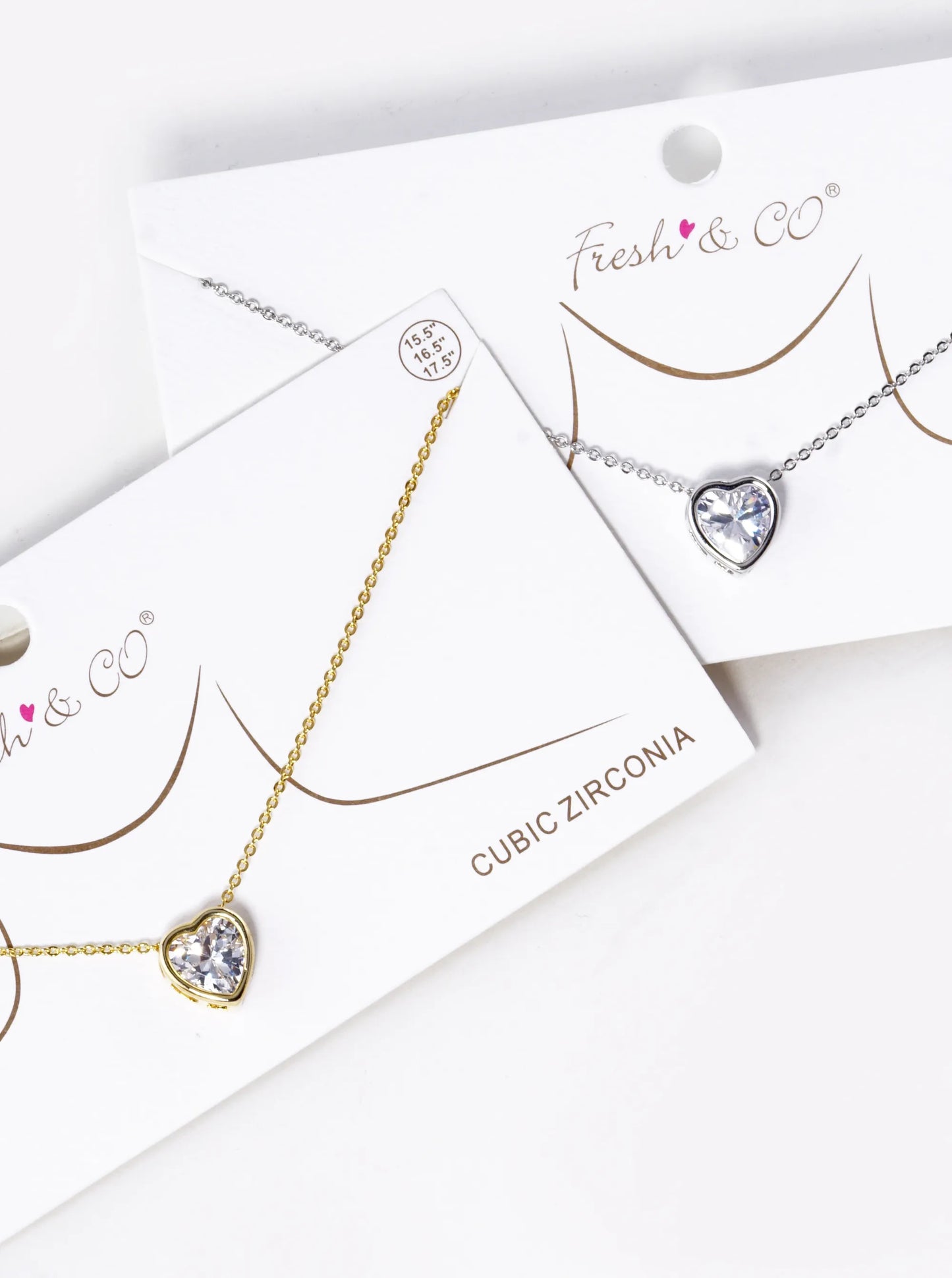 18K Gold Dipped 12mm CZ Stone Heart Pendant Necklace