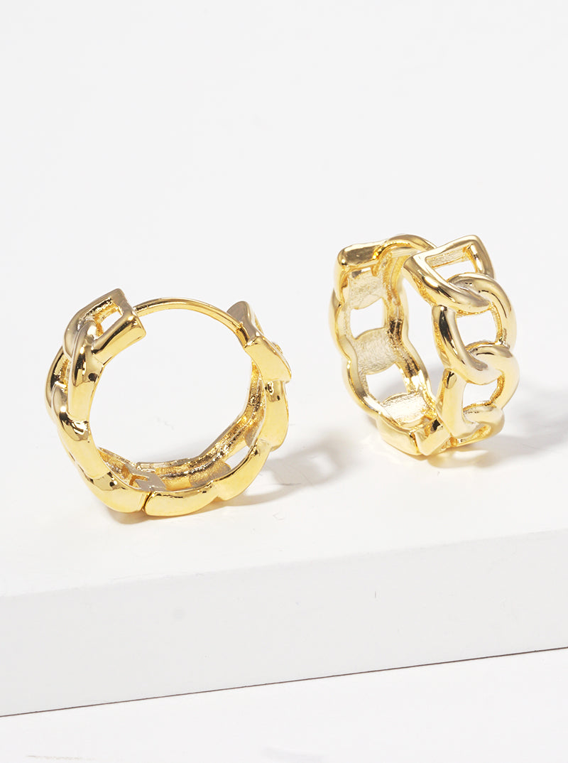 18K Gold Dipped 12mm Chain Huggie Hoop Earrings