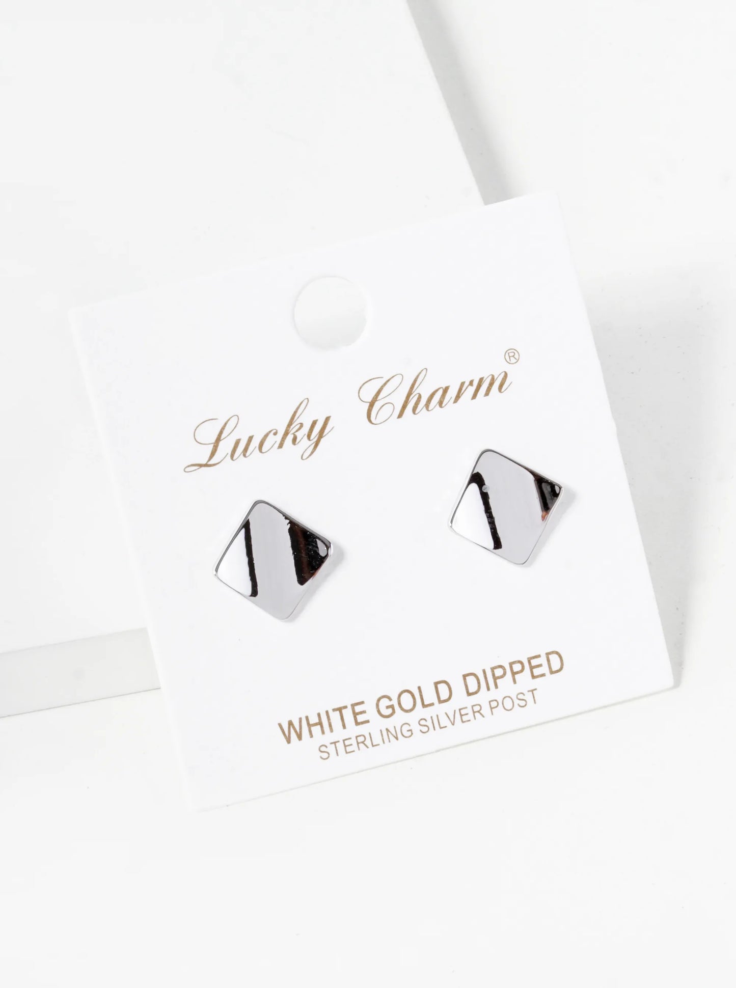 18K Gold Dipped 12mm Curved Brass Rhombus Sterling Silver Post Stud Earrings