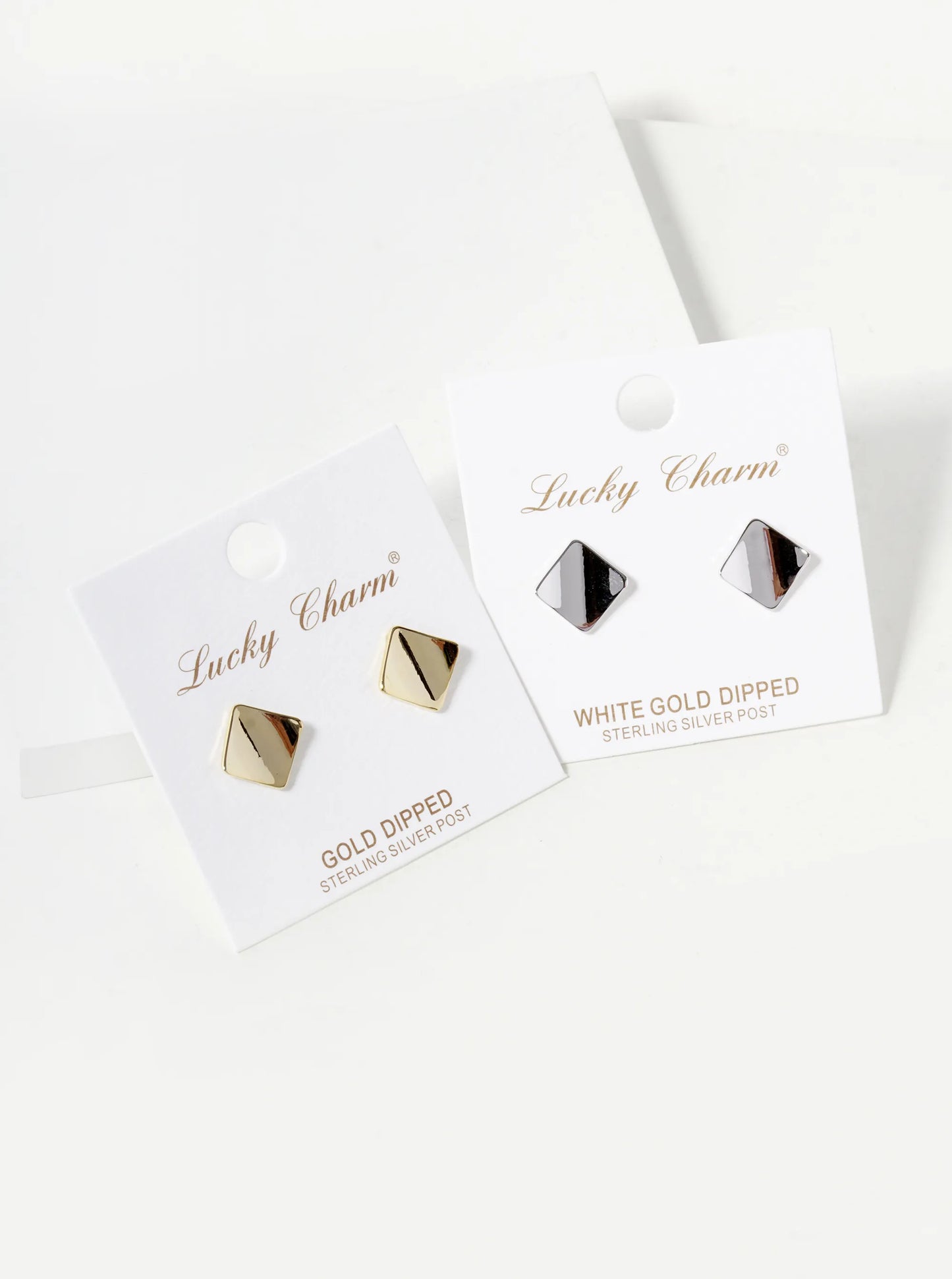 18K Gold Dipped 12mm Curved Brass Rhombus Sterling Silver Post Stud Earrings
