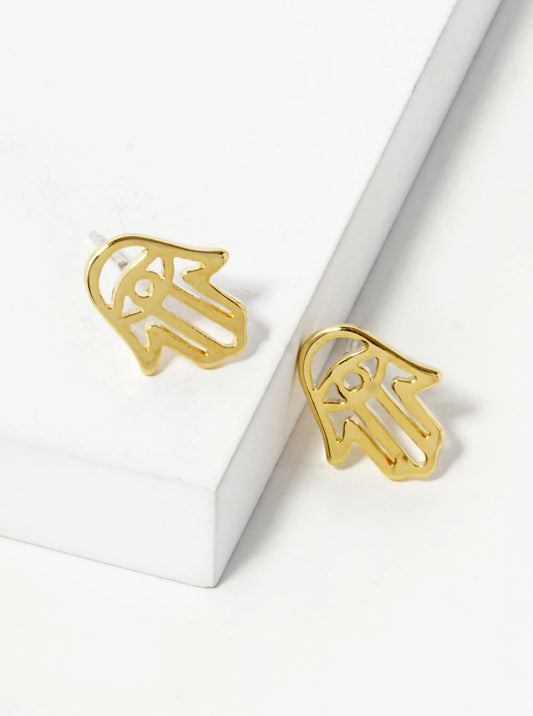 18K Gold Dipped 12mm Filigree Brass Hamsa Sterling Silver Post Stud Earrings