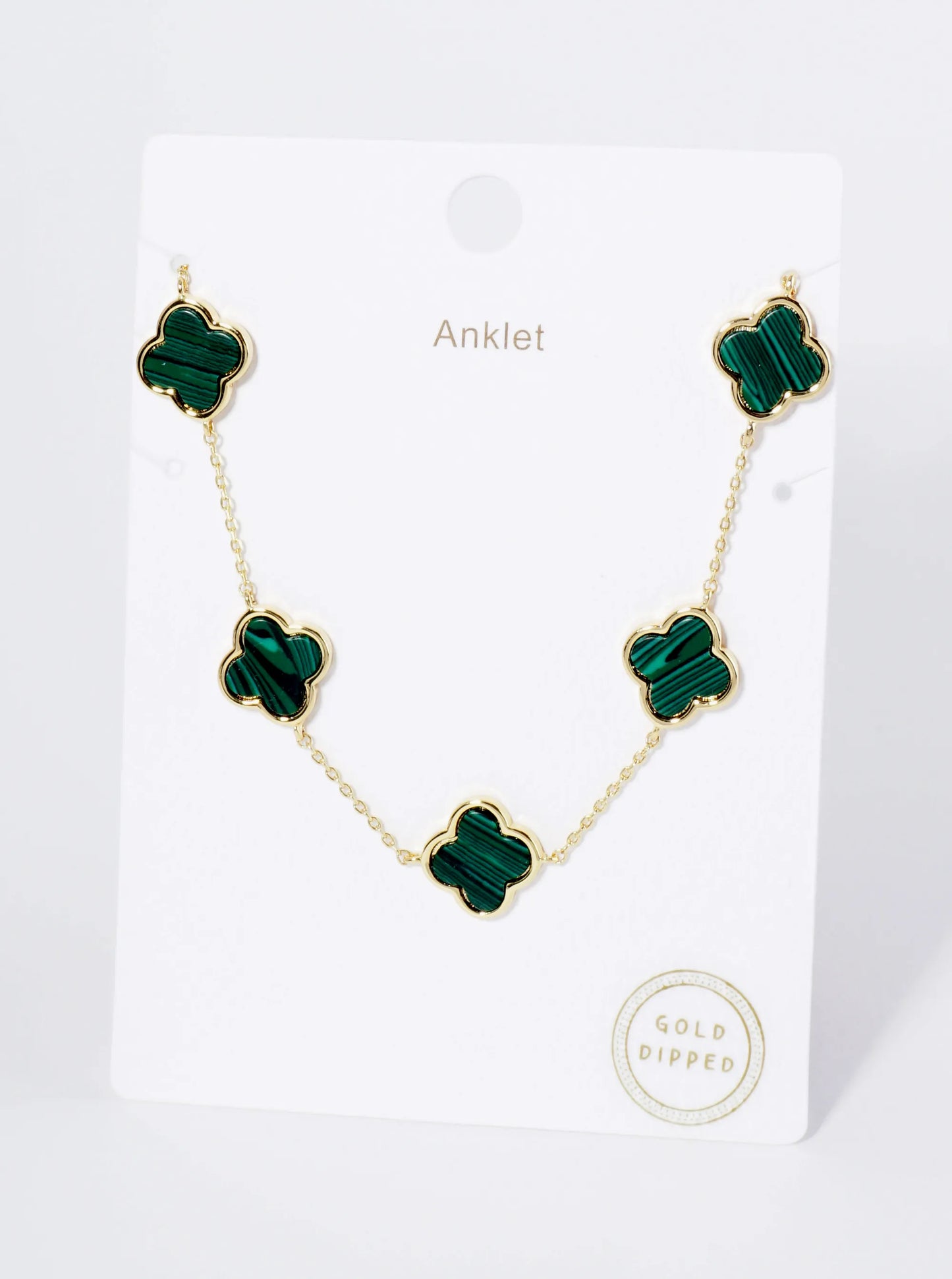 18K Gold Dipped 12mm Five Quatrefoil Brass Chain Anklet