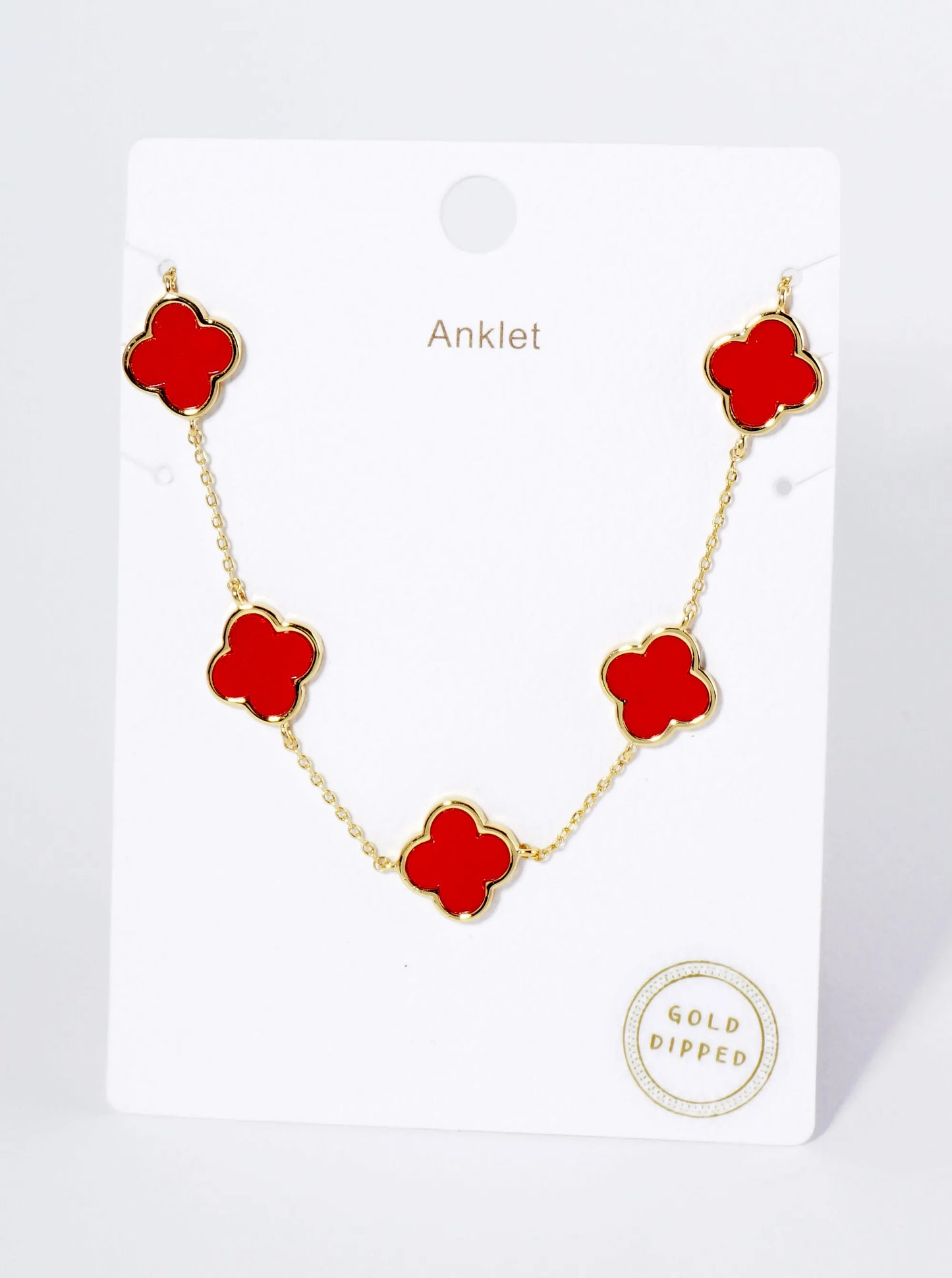18K Gold Dipped 12mm Five Quatrefoil Brass Chain Anklet