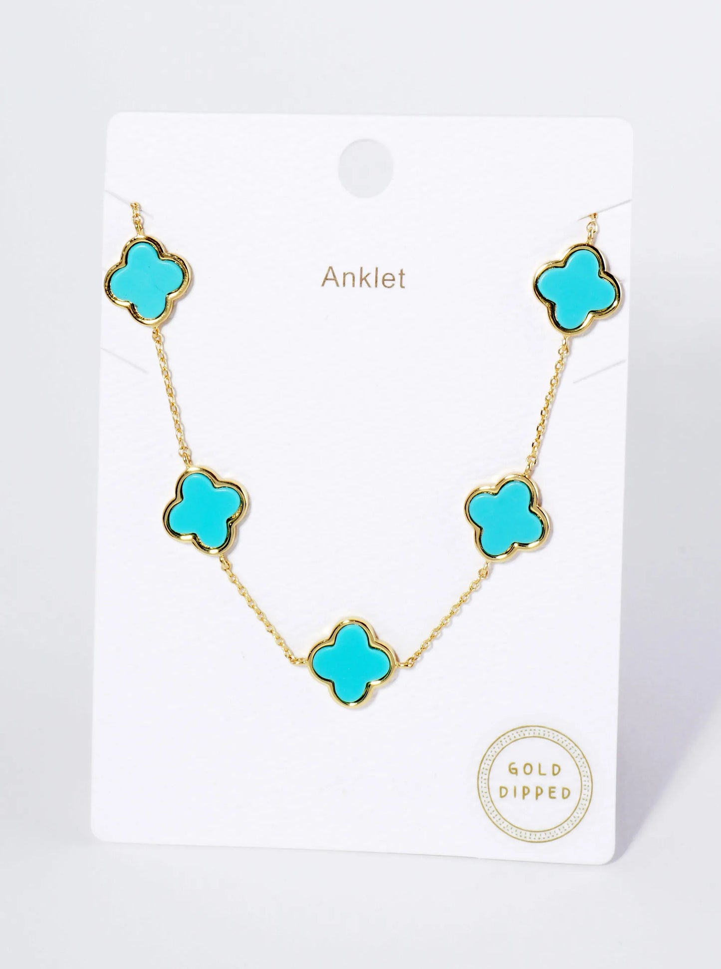 18K Gold Dipped 12mm Five Quatrefoil Brass Chain Anklet