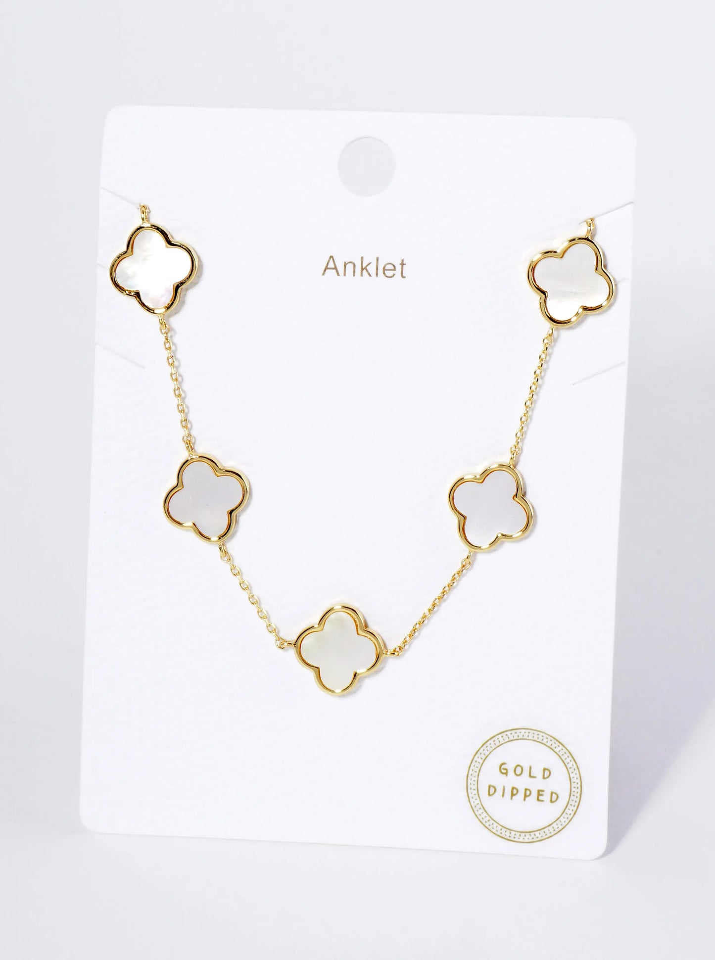 18K Gold Dipped 12mm Five Quatrefoil Brass Chain Anklet