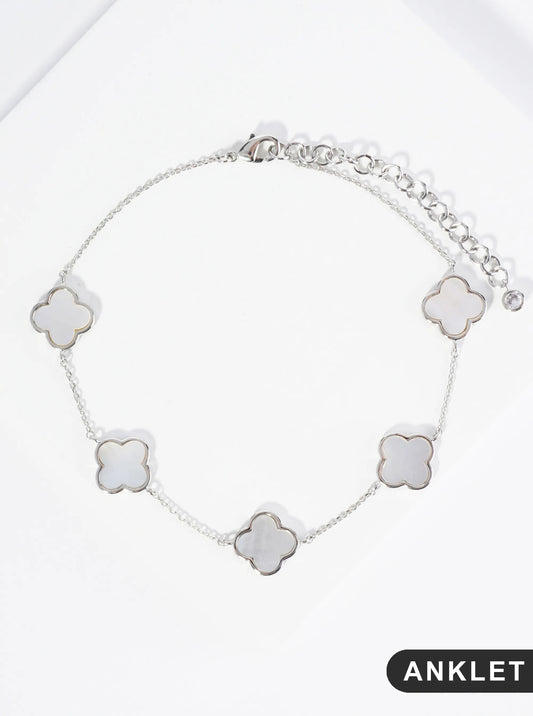 18K Gold Dipped 12mm Five Quatrefoil Brass Chain Anklet