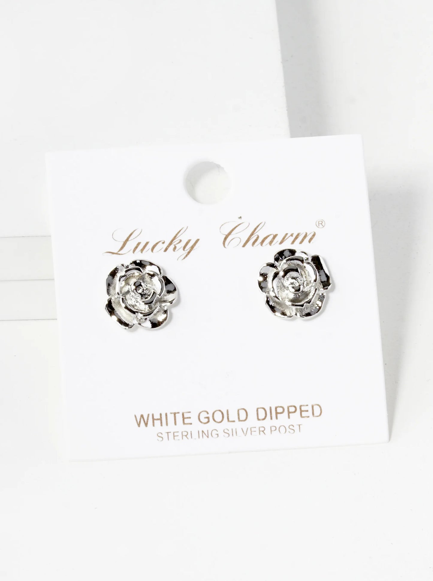 18K Gold Dipped 12mm Floral Brass Rose Sterling Silver Post Stud Earrings