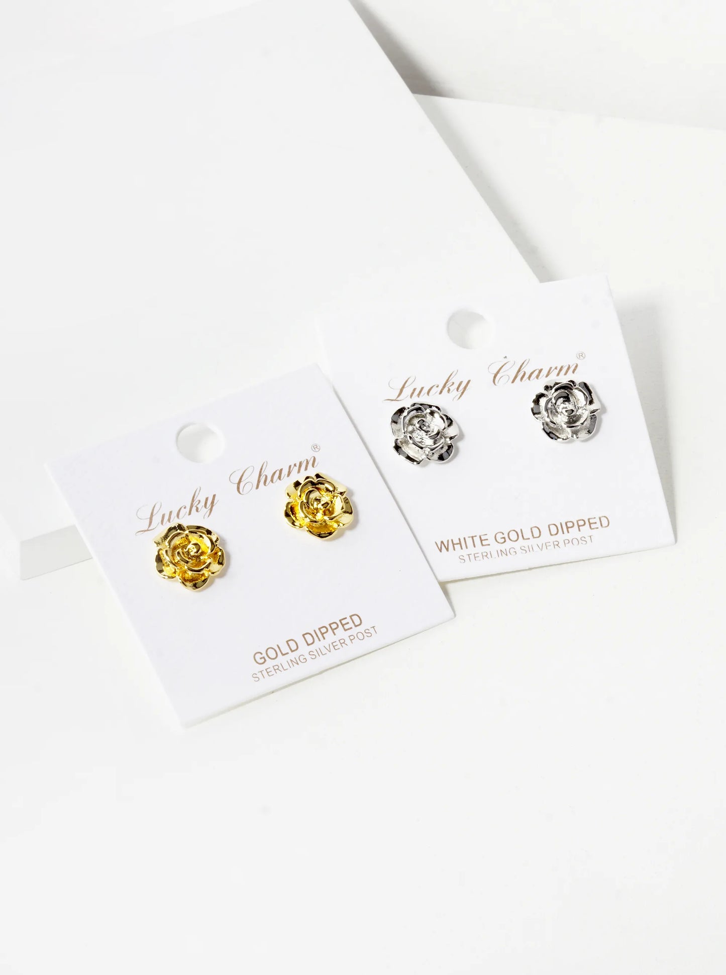 18K Gold Dipped 12mm Floral Brass Rose Sterling Silver Post Stud Earrings