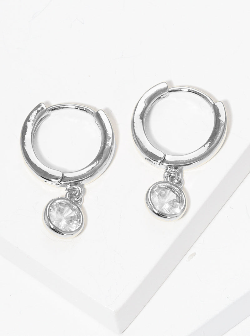 18K Gold Dipped 12mm Huggie Hoop Earrings With Round CZ Drop