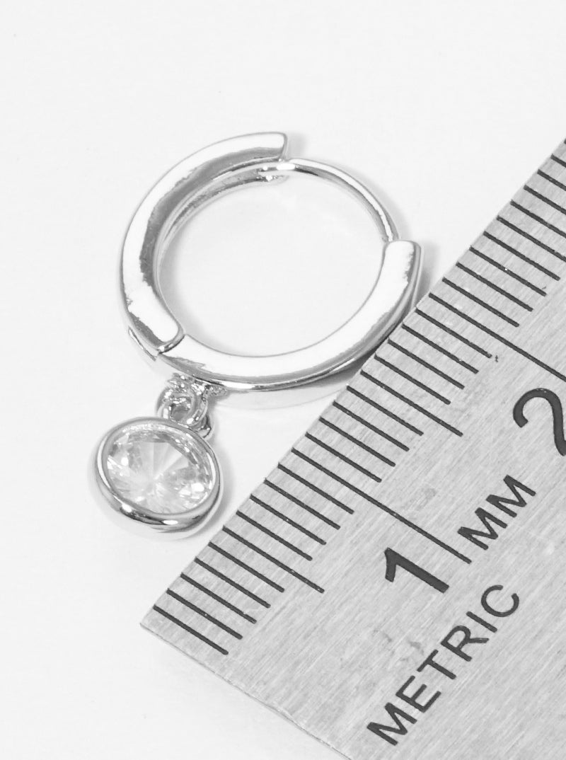 18K Gold Dipped 12mm Huggie Hoop Earrings With Round CZ Drop