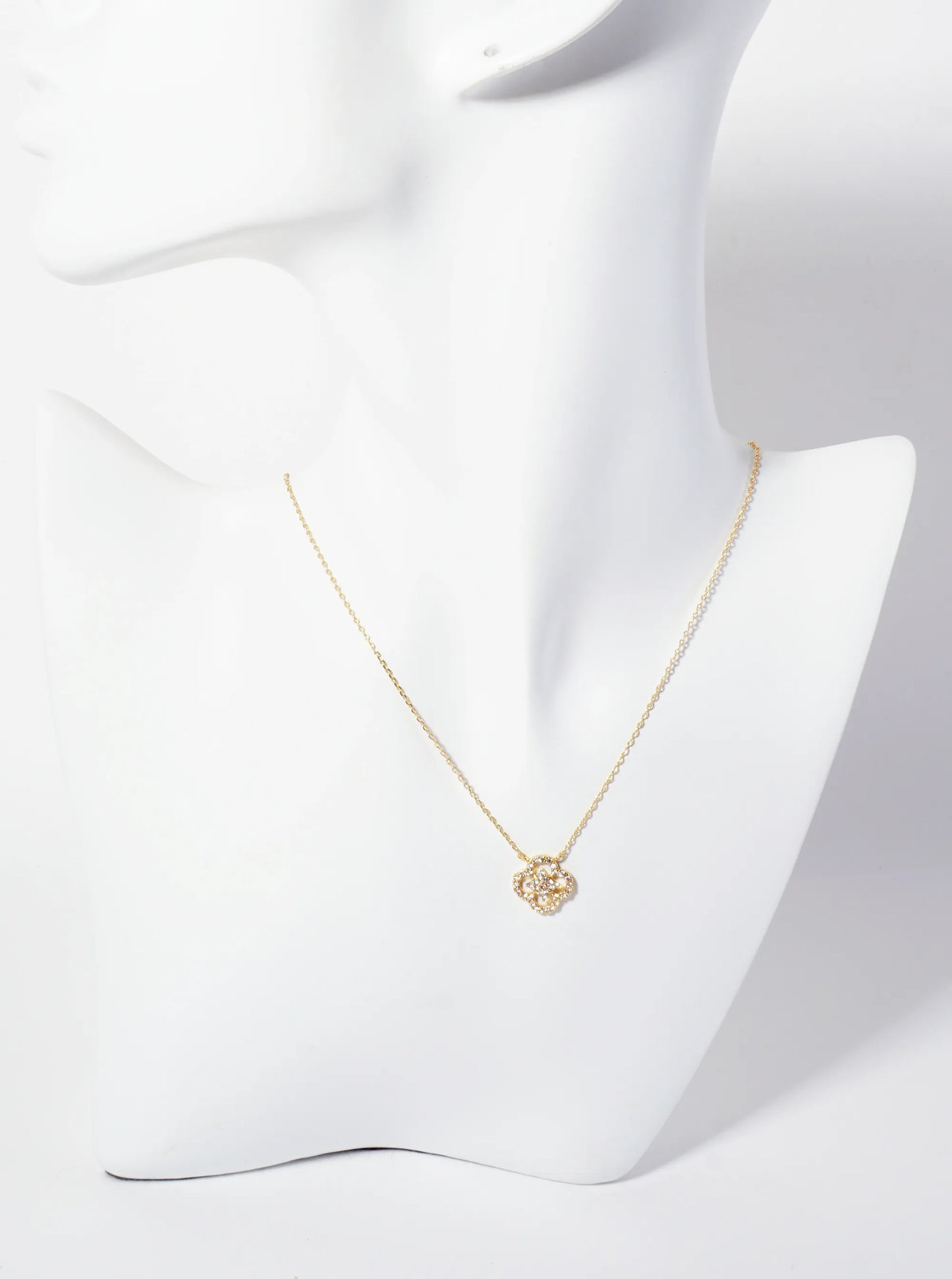 18K-Gold-Dipped 12mm Pave-Set Cubic-Zirconia Quatrefoil Pendant Necklace