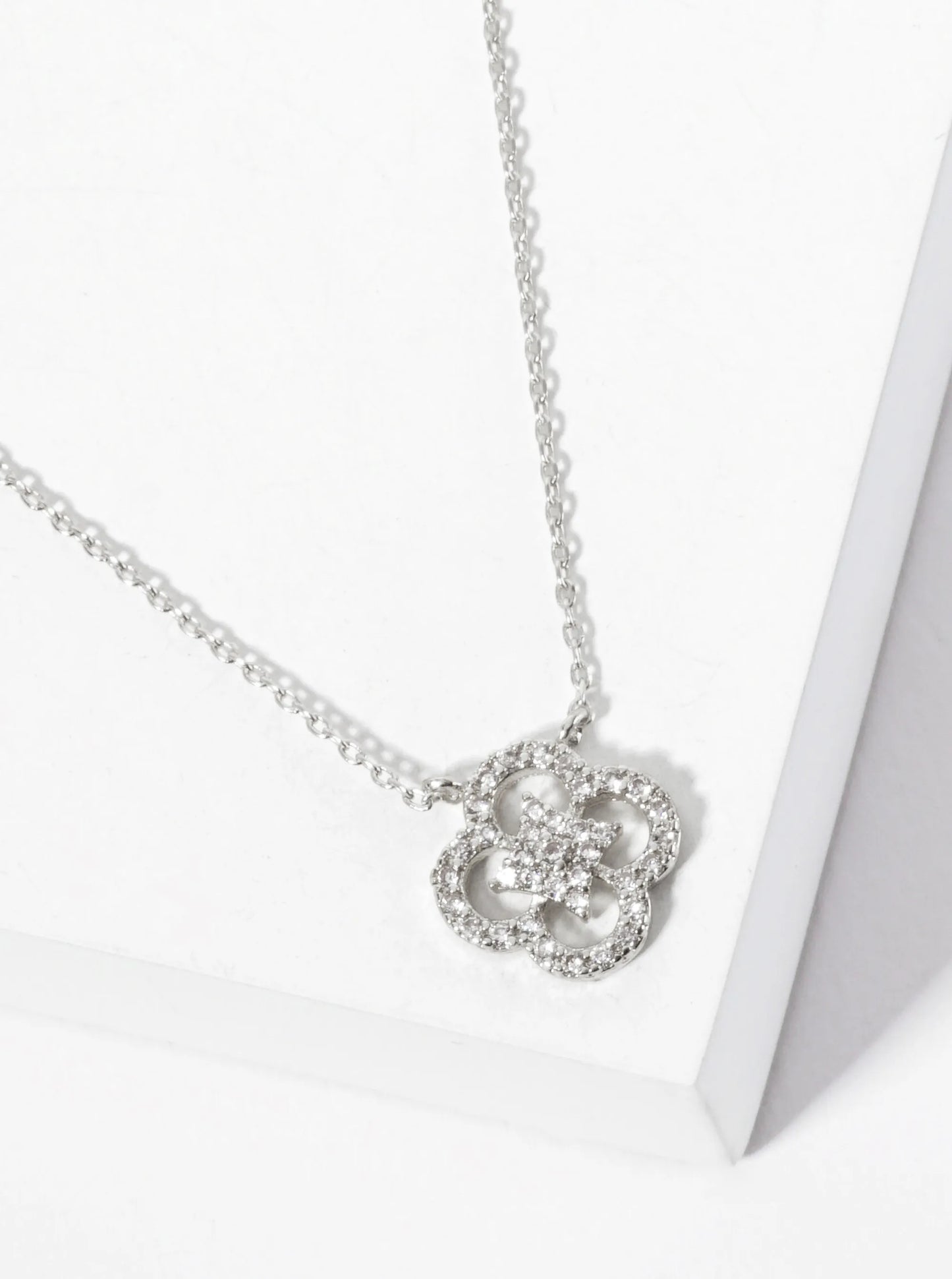 18K-Gold-Dipped 12mm Pave-Set Cubic-Zirconia Quatrefoil Pendant Necklace