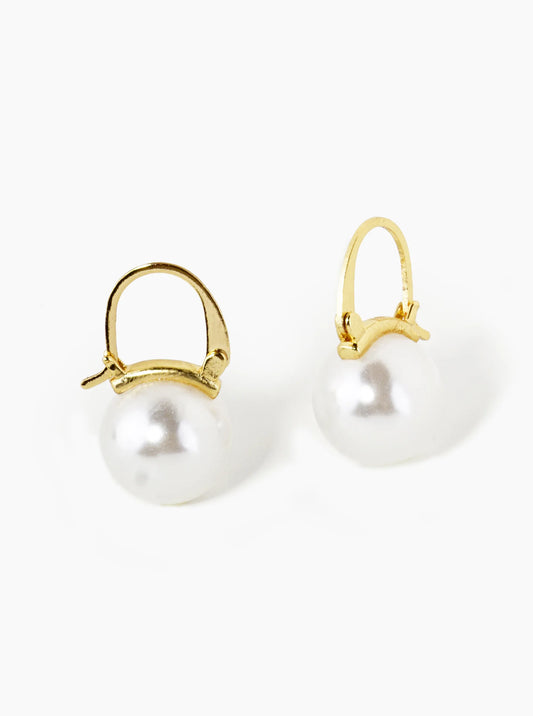 18K Gold Dipped 12mm Pearl Drop Pin Catch Earrings