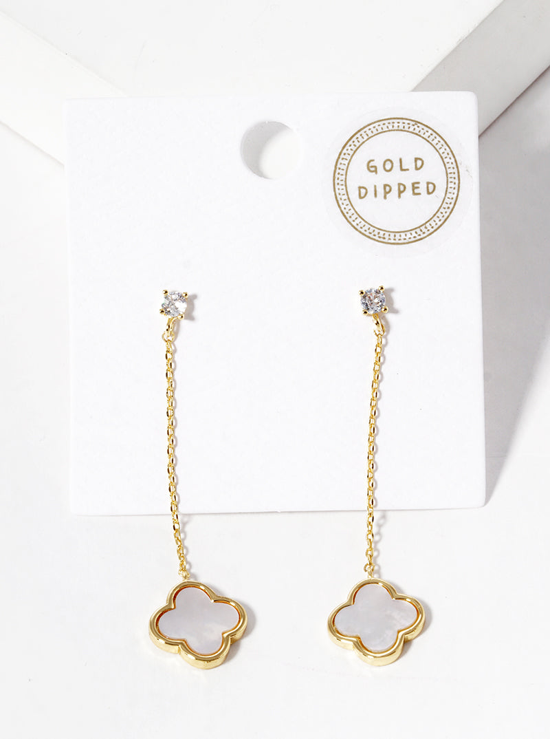 18K Gold Dipped 12mm Quatrefoil Chain Drop Dangle Post Earrings