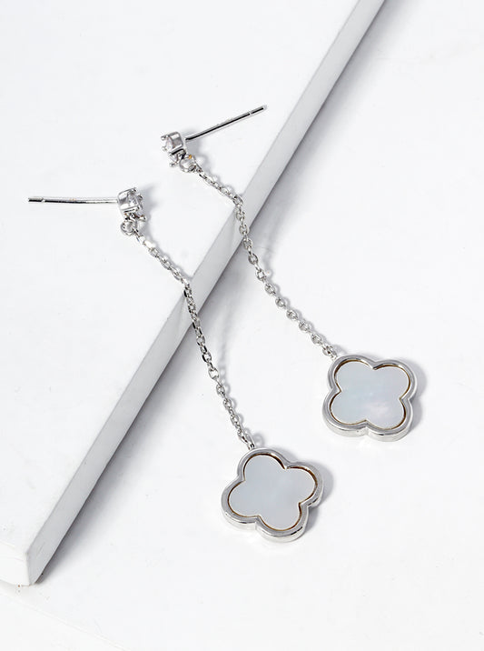 18K Gold Dipped 12mm Quatrefoil Chain Drop Dangle Post Earrings