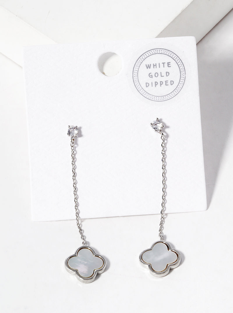18K Gold Dipped 12mm Quatrefoil Chain Drop Dangle Post Earrings
