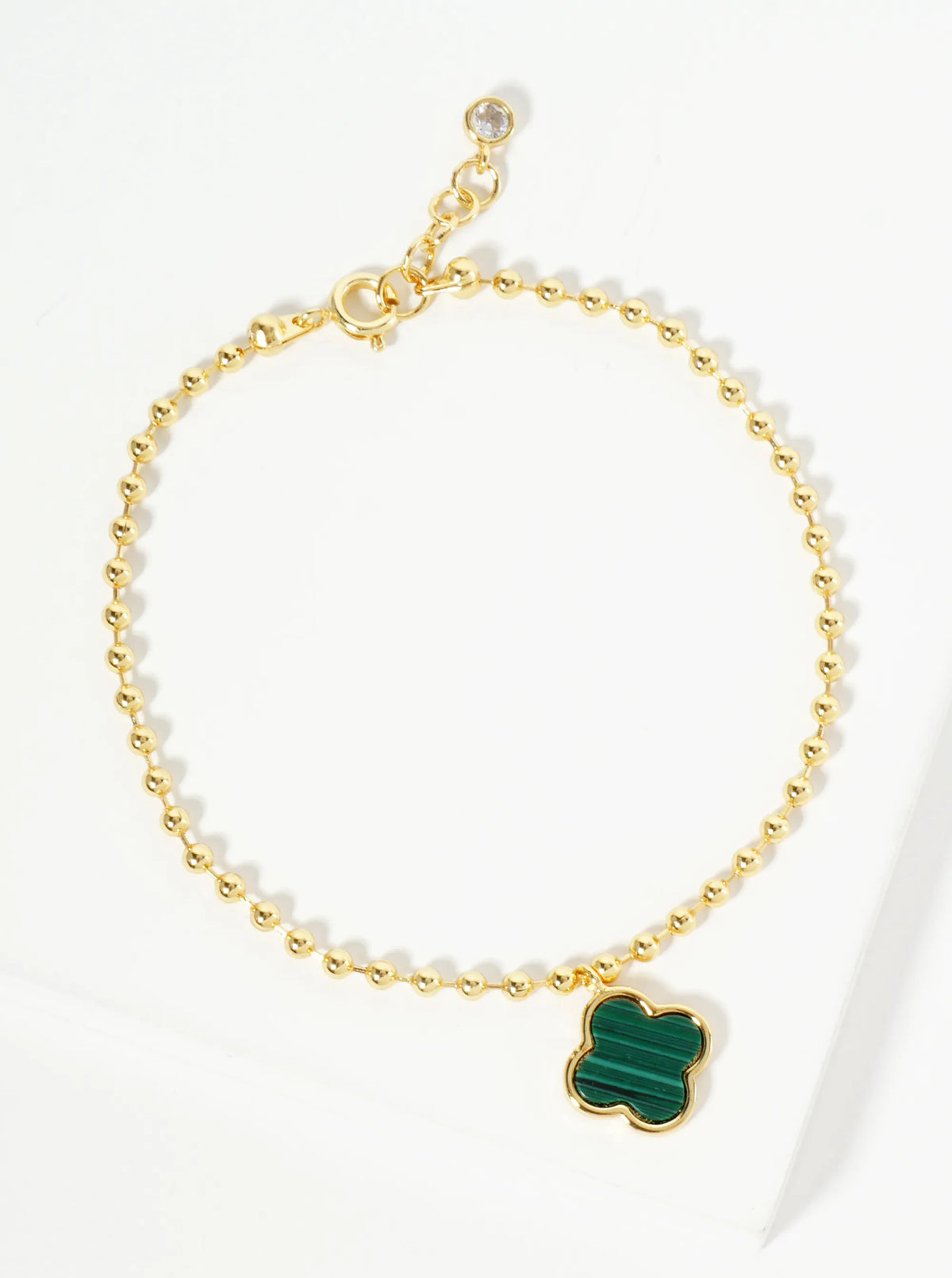 18K Gold Dipped 12mm Quatrefoil Charm Ball Chain Bracelet