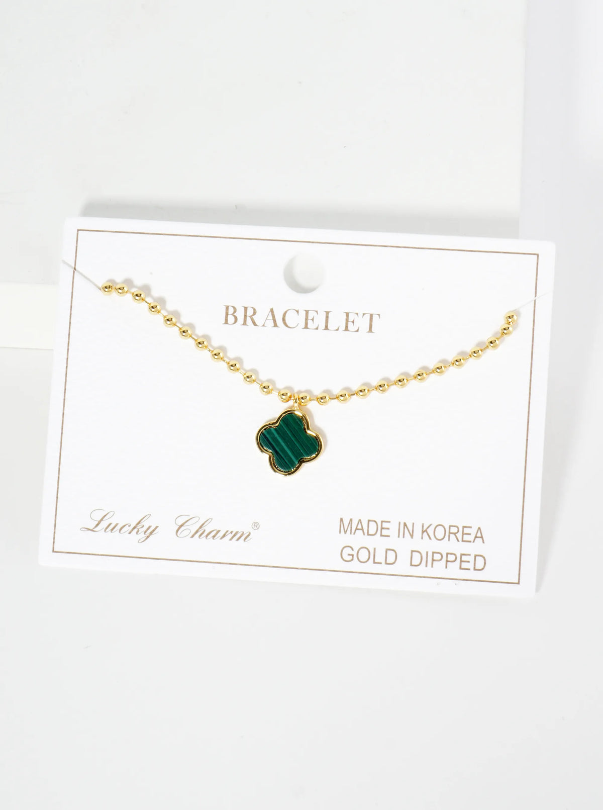 18K Gold Dipped 12mm Quatrefoil Charm Ball Chain Bracelet