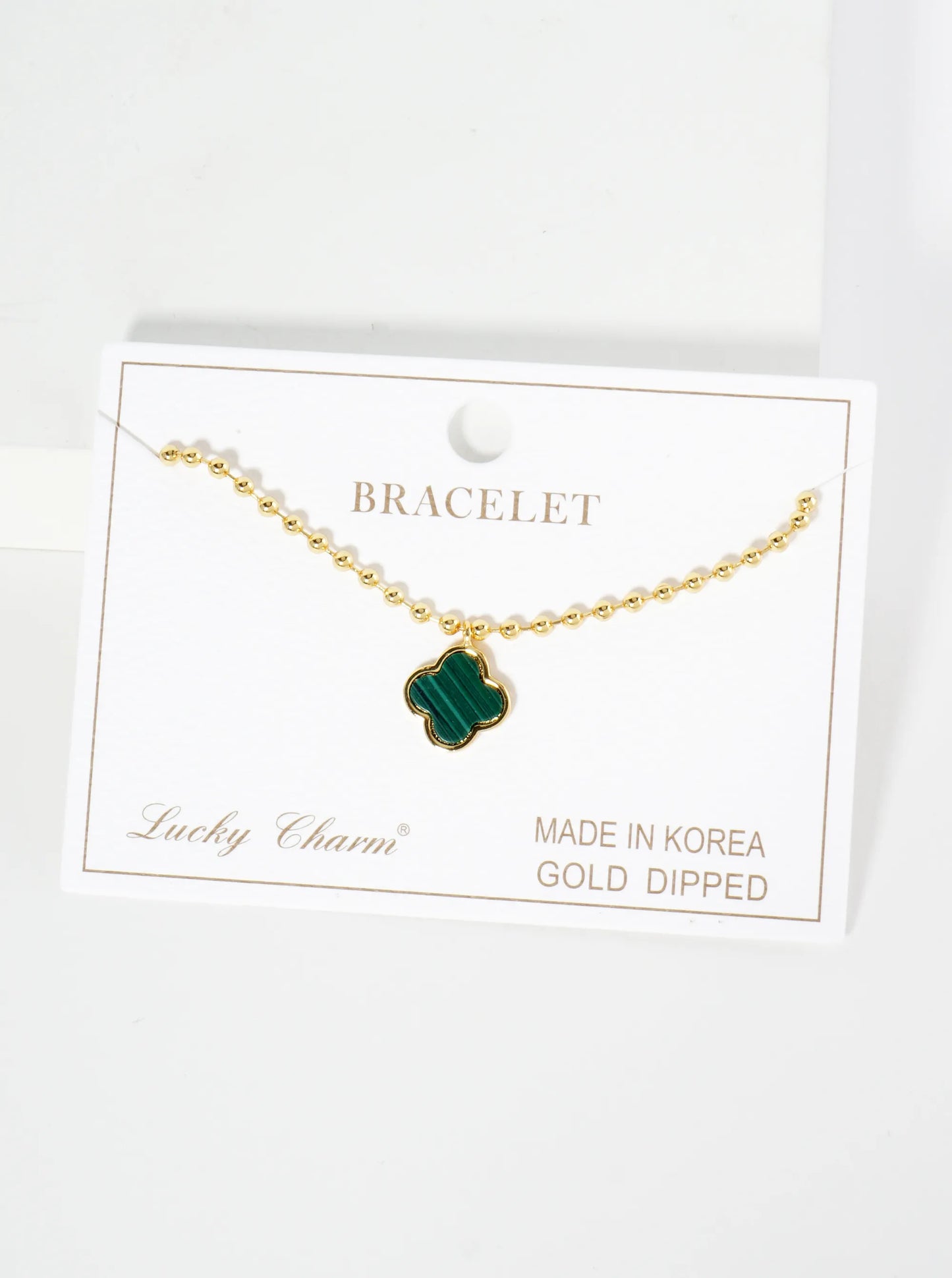 18K Gold Dipped 12mm Quatrefoil Charm Ball Chain Bracelet