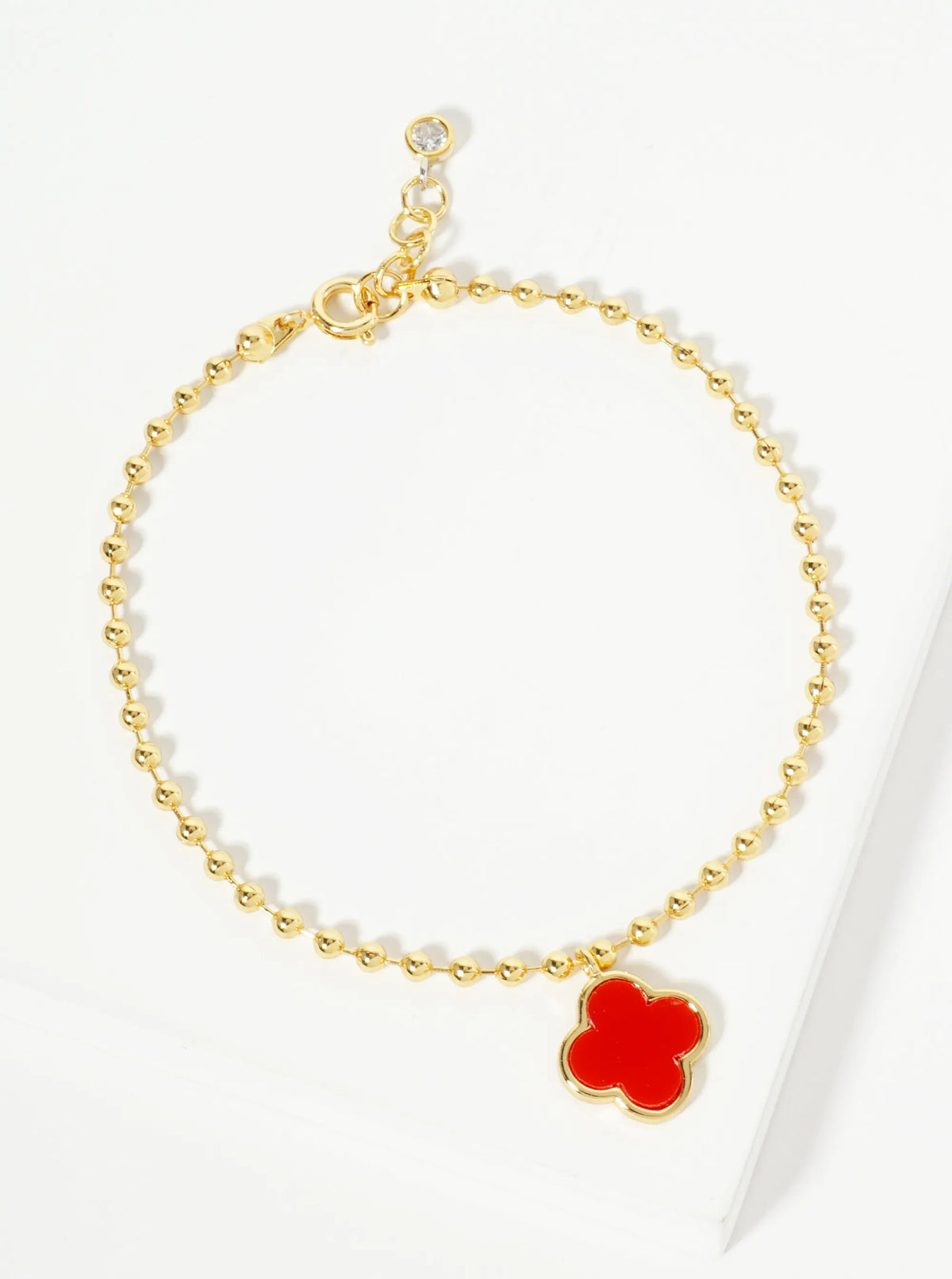18K Gold Dipped 12mm Quatrefoil Charm Ball Chain Bracelet