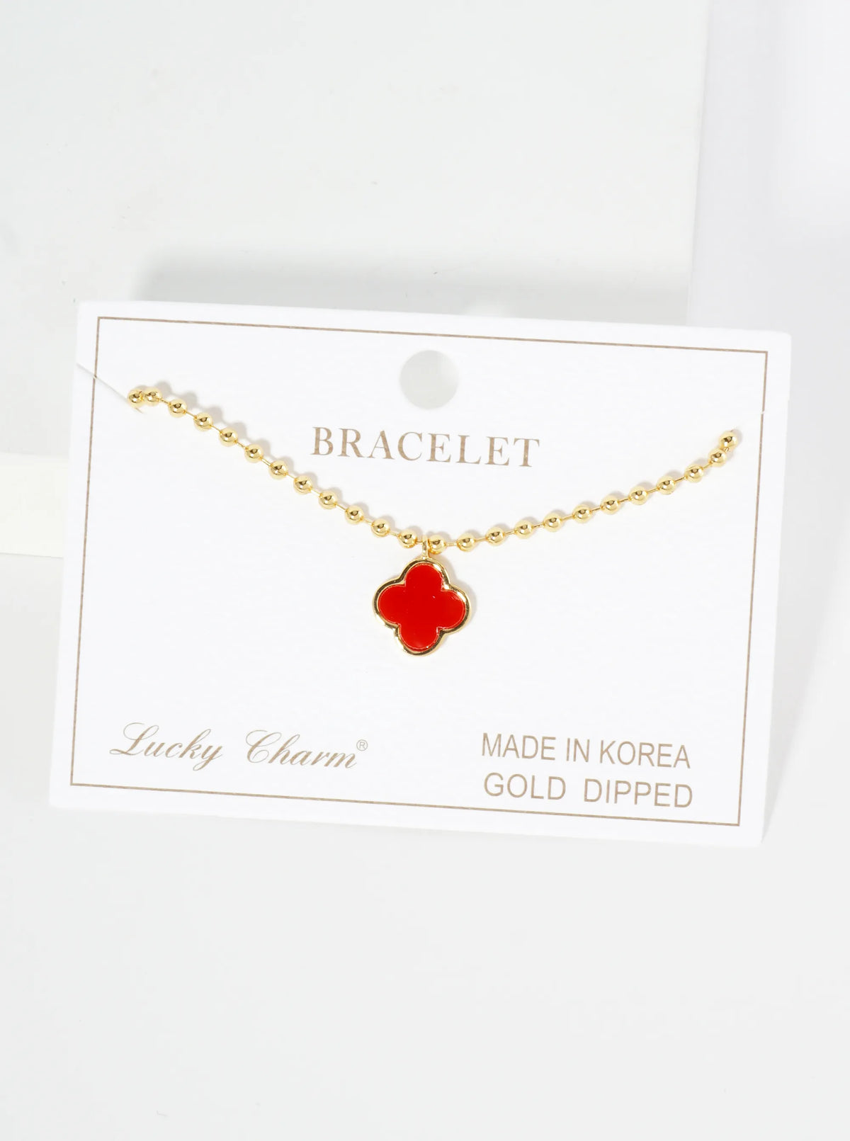 18K Gold Dipped 12mm Quatrefoil Charm Ball Chain Bracelet