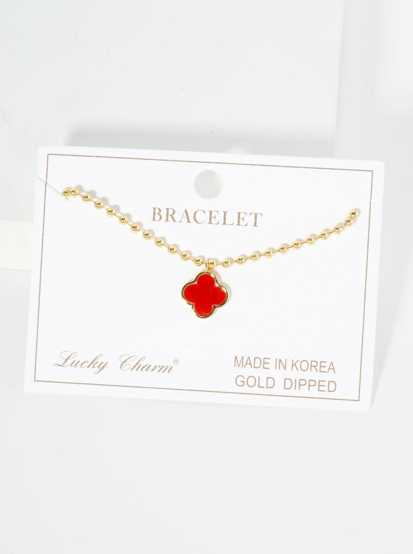 18K Gold Dipped 12mm Quatrefoil Charm Ball Chain Bracelet