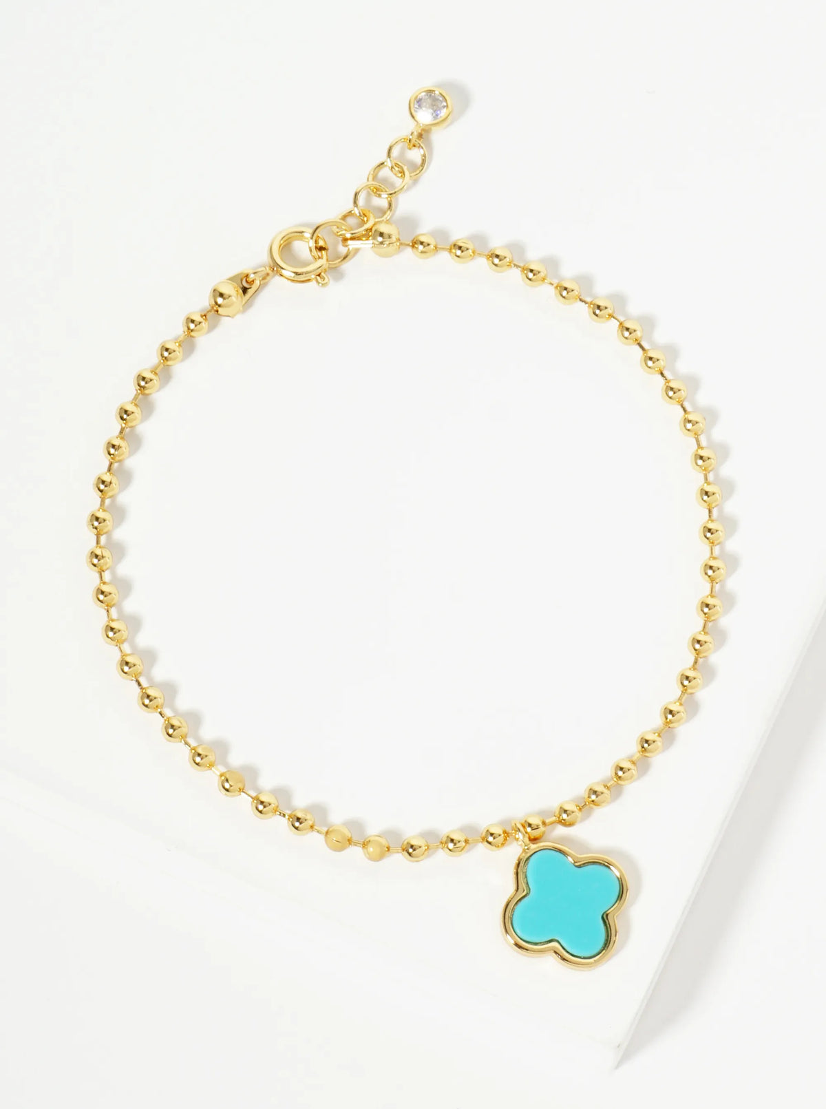 18K Gold Dipped 12mm Quatrefoil Charm Ball Chain Bracelet