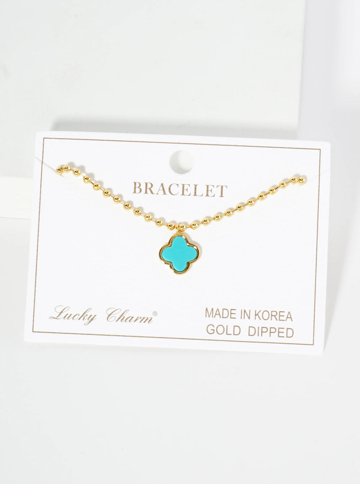 18K Gold Dipped 12mm Quatrefoil Charm Ball Chain Bracelet