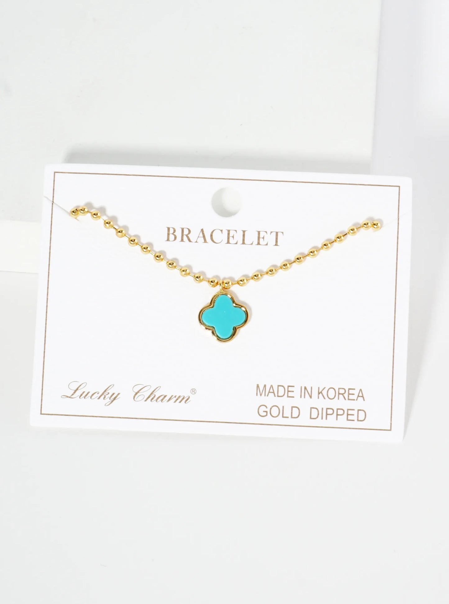 18K Gold Dipped 12mm Quatrefoil Charm Ball Chain Bracelet