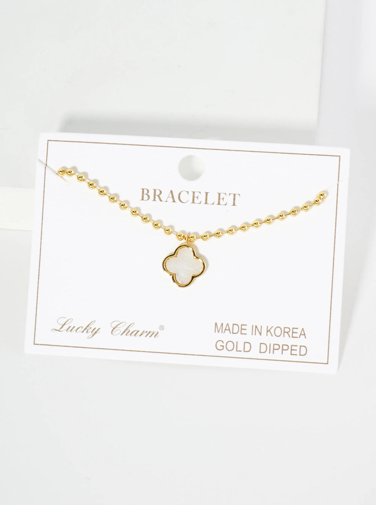 18K Gold Dipped 12mm Quatrefoil Charm Ball Chain Bracelet