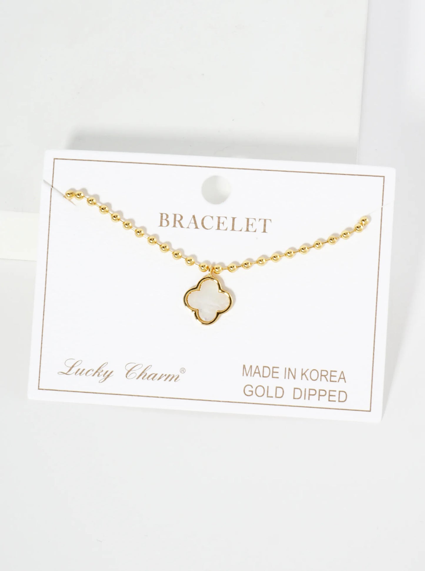 18K Gold Dipped 12mm Quatrefoil Charm Ball Chain Bracelet