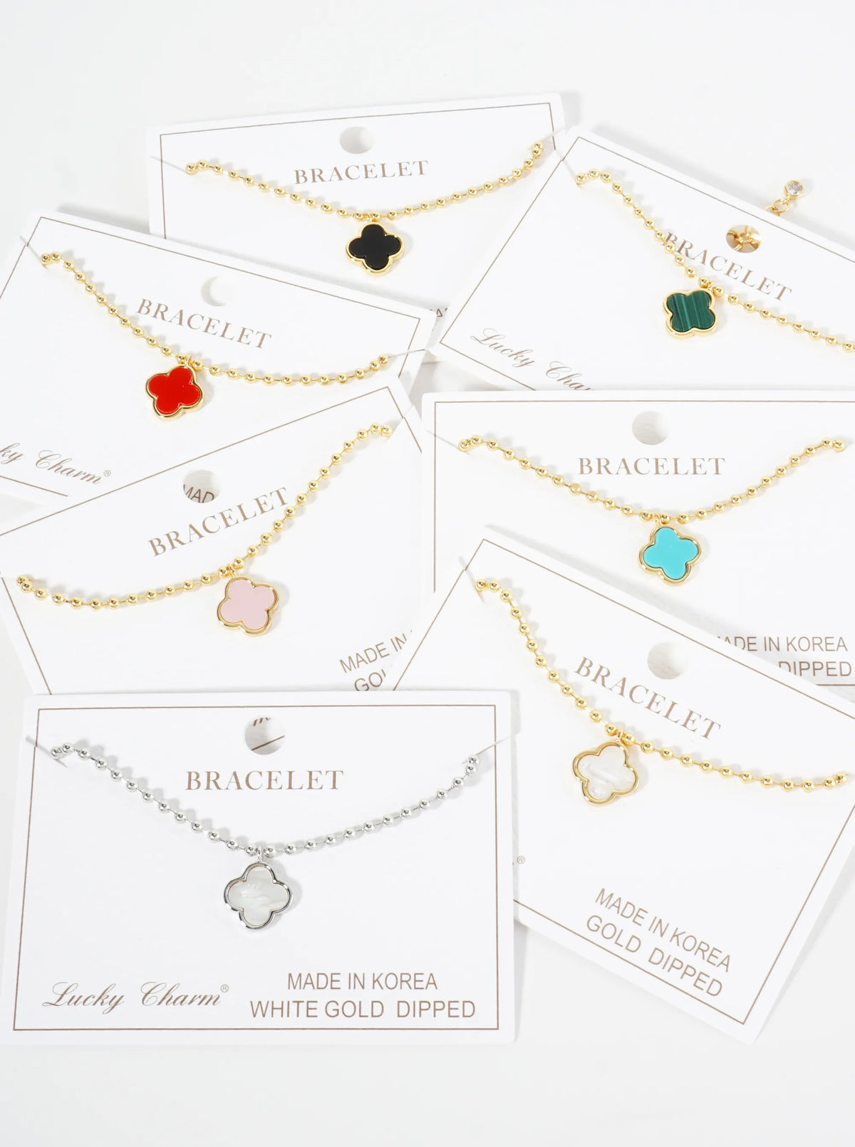 18K Gold Dipped 12mm Quatrefoil Charm Ball Chain Bracelet